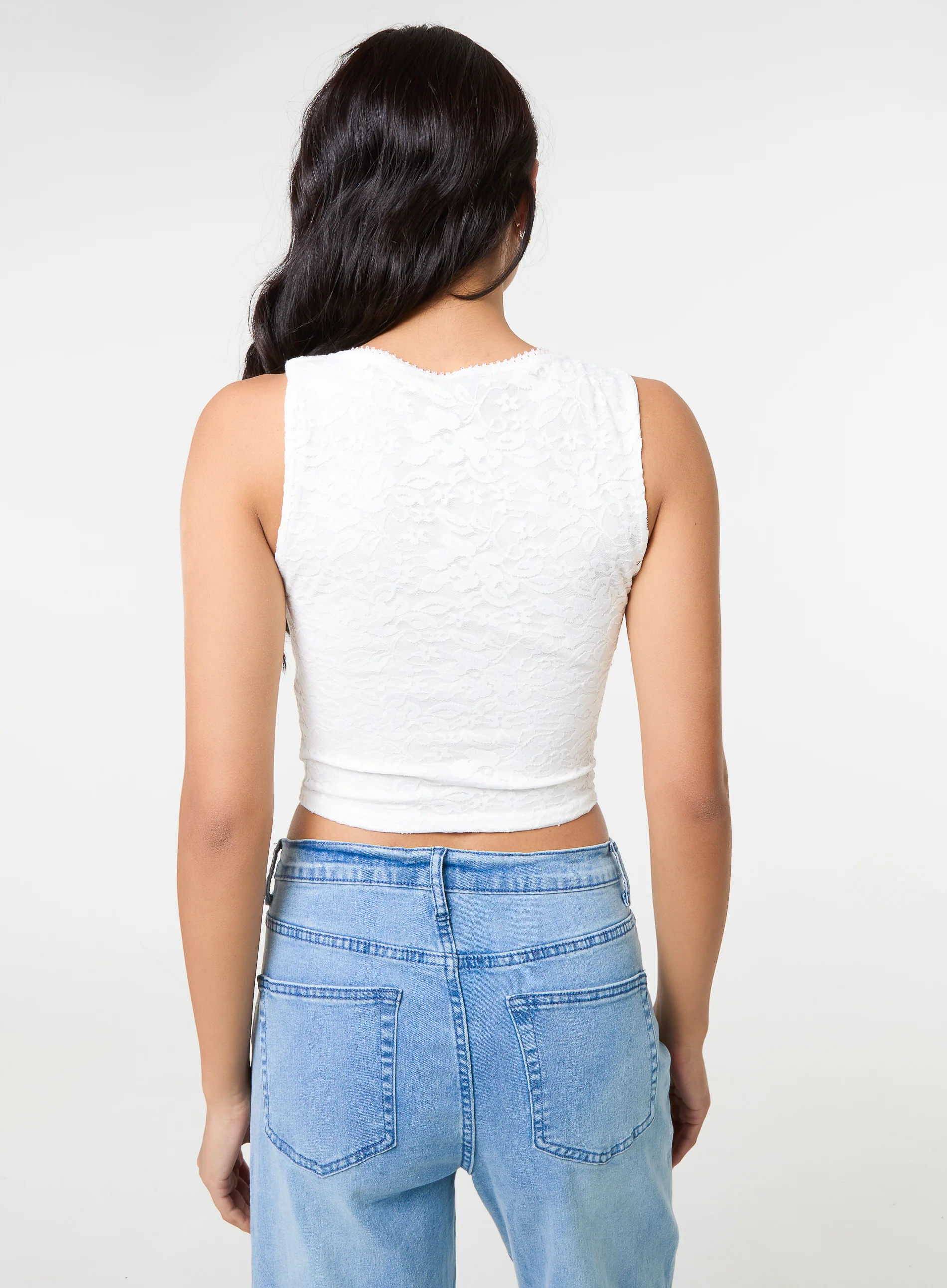 V Neck Lace Crop Top - Image 4