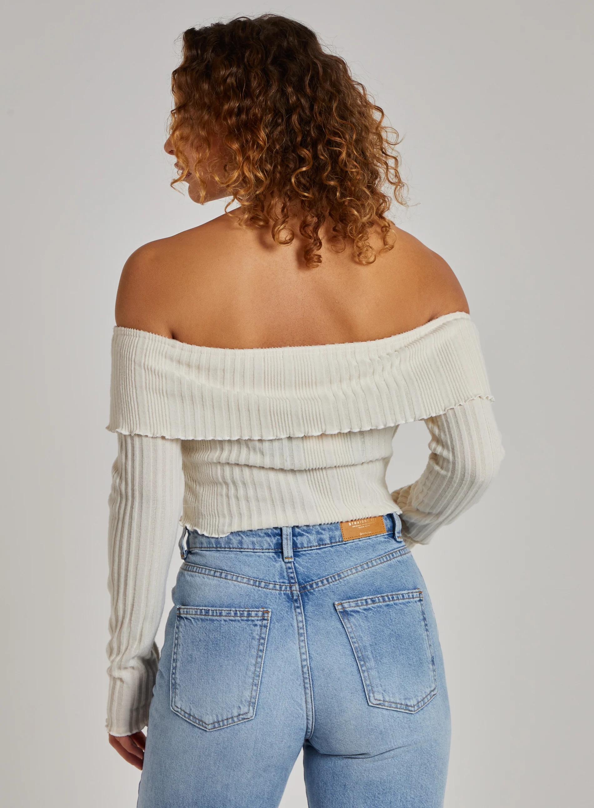 Wide Brushed Ribbed Bardot Top - Image 4