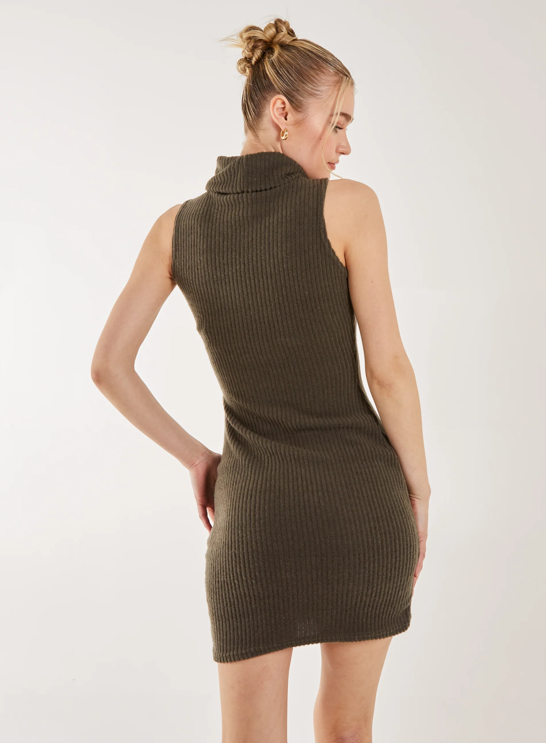 Brushed Sleeveless Polo Neck Mini Dress - Image 4