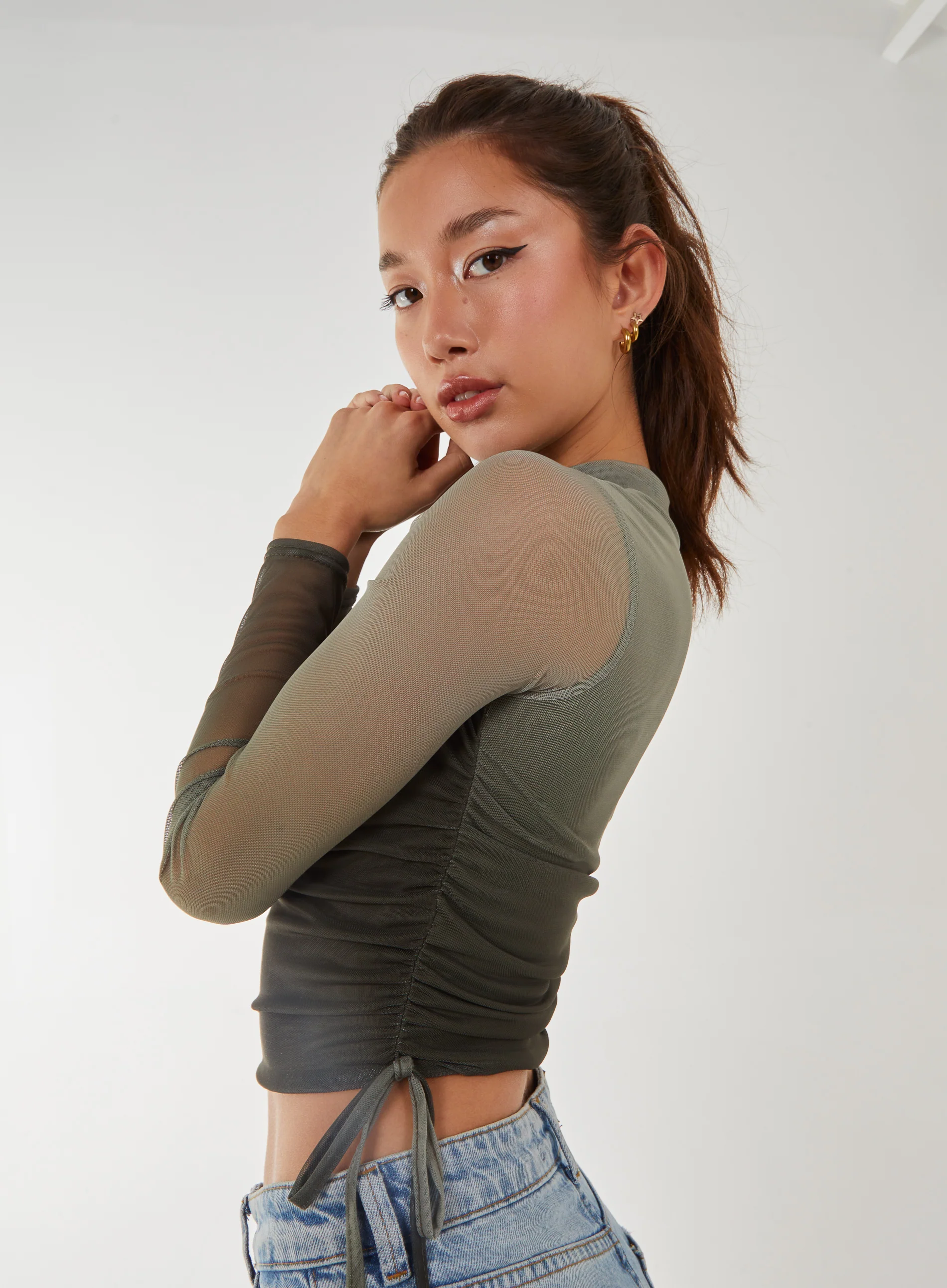 Long Sleeve Ombre Mesh Top