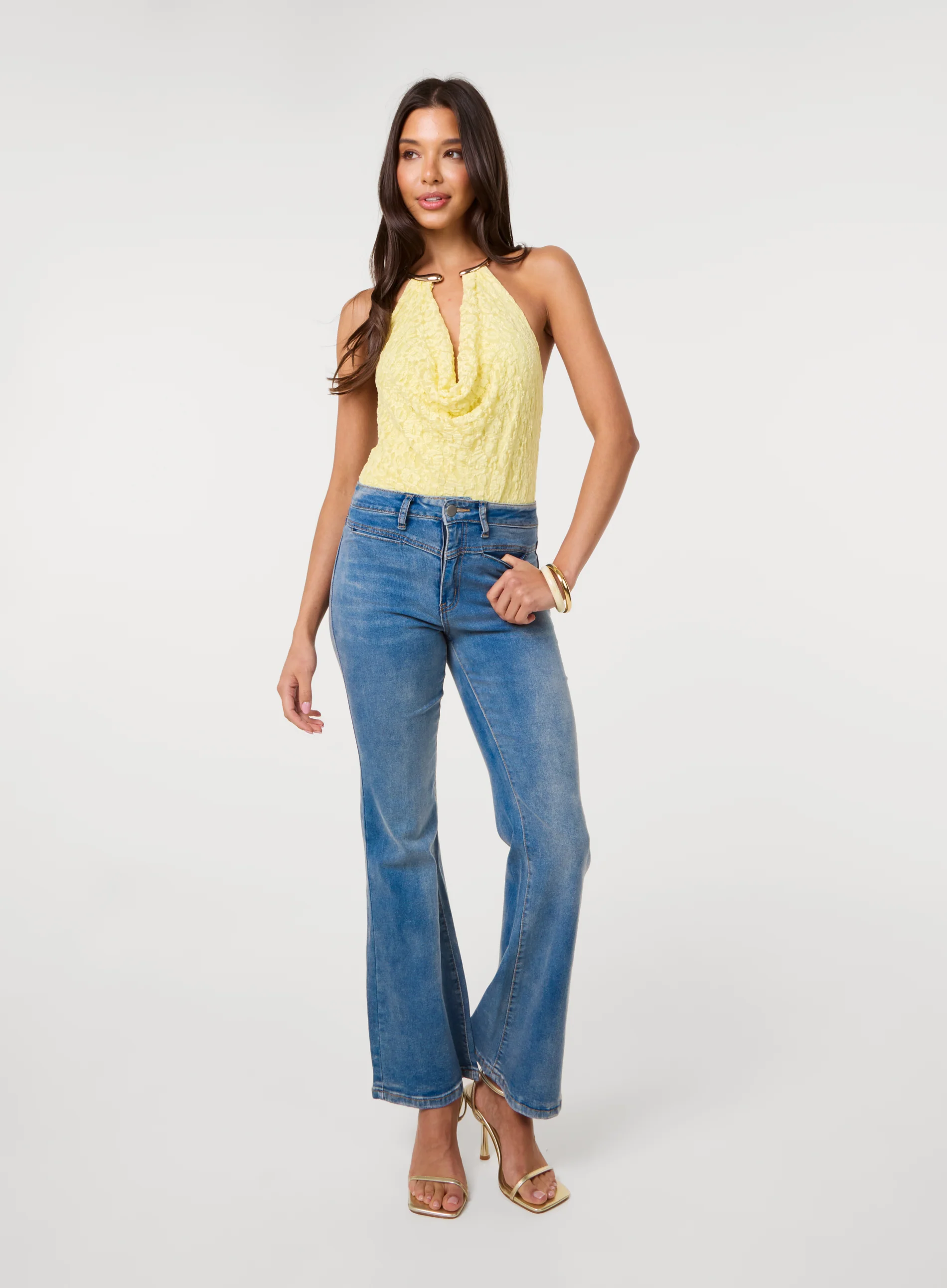 Lace Bodysuit With Halter Gold Trim - Image 2