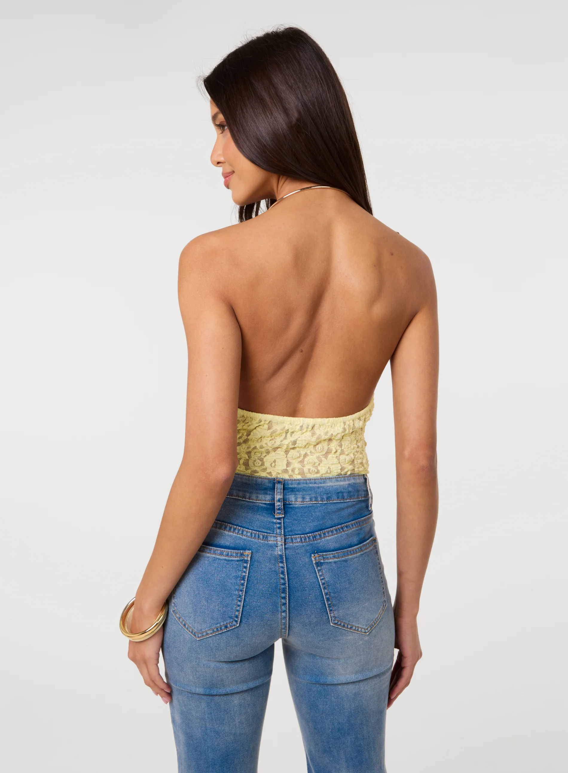 Lace Bodysuit With Halter Gold Trim - Image 4