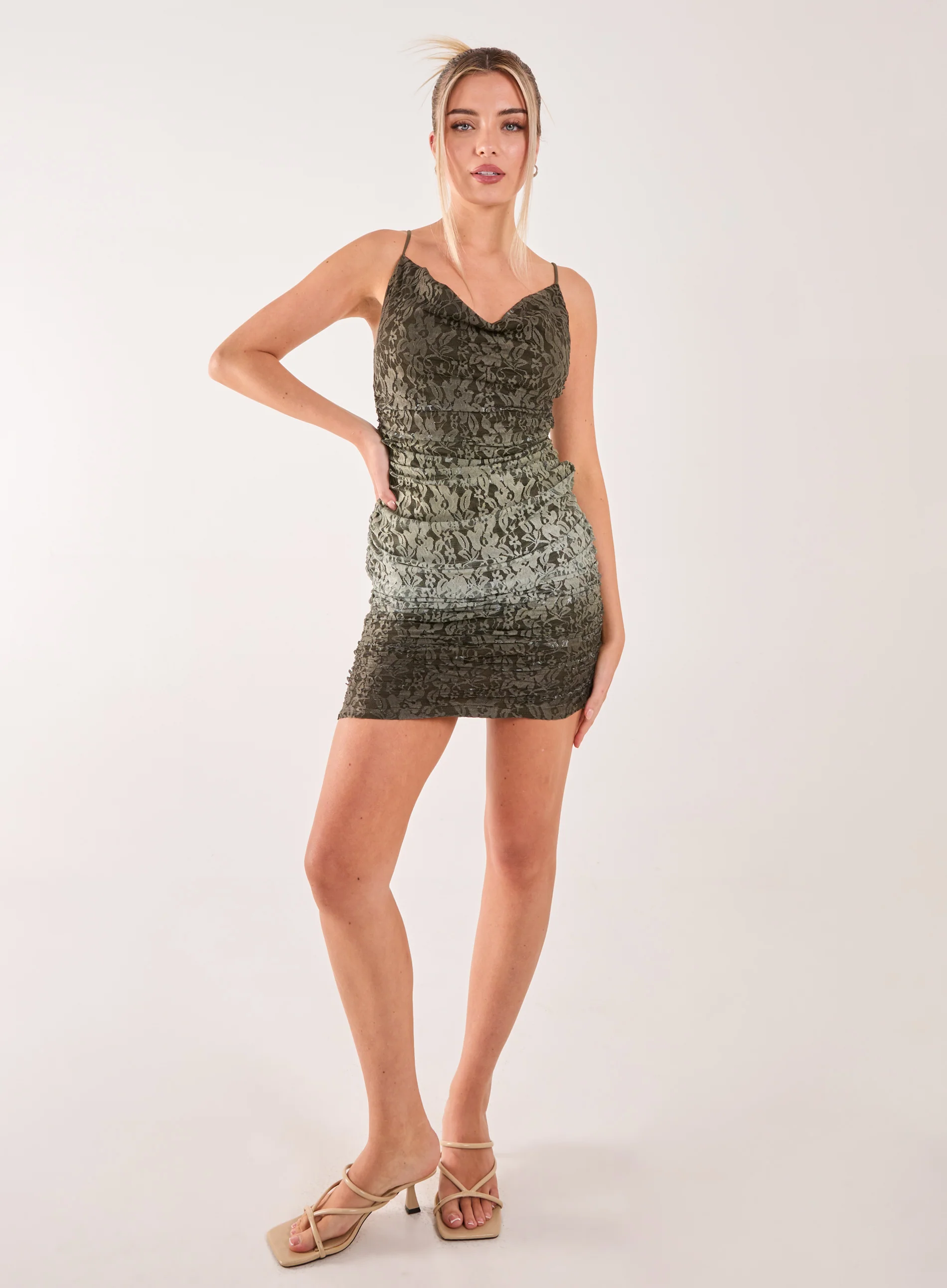 Lace Cowl Ombre Mini Dress - Image 2