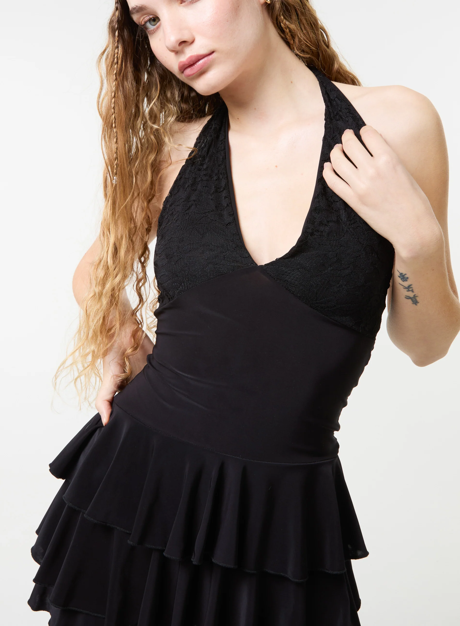 Lace Halter Neck Ruffle Playsuit - Image 2