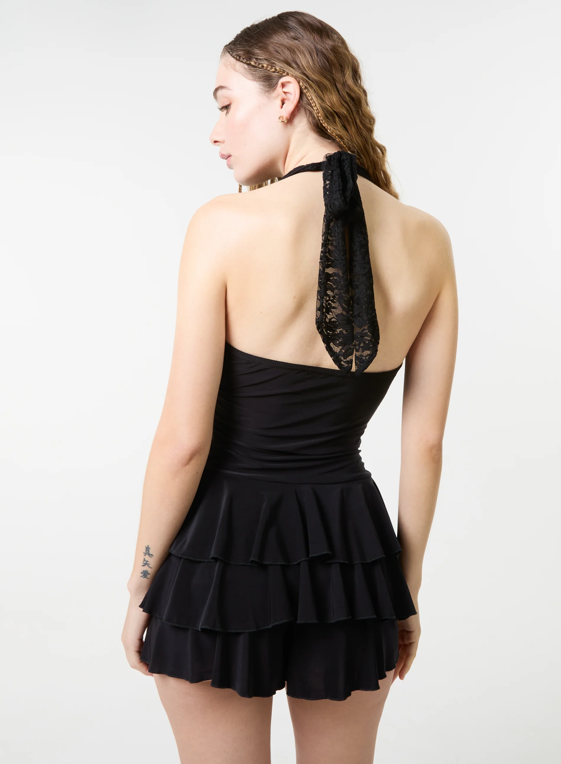 Lace Halter Neck Ruffle Playsuit - Image 4