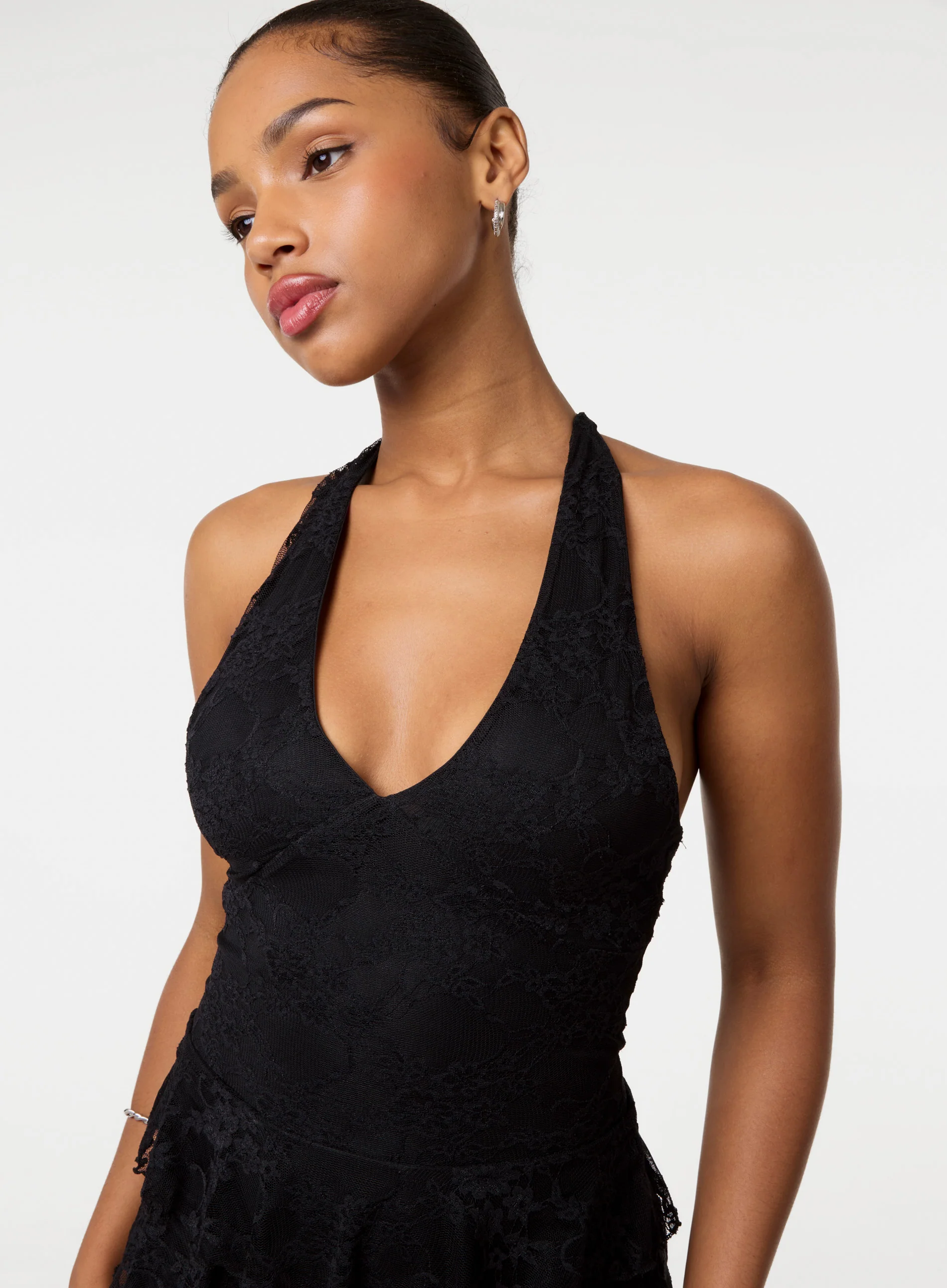 Lace Halterneck Tiered Mini Dress With Shorts - Image 2