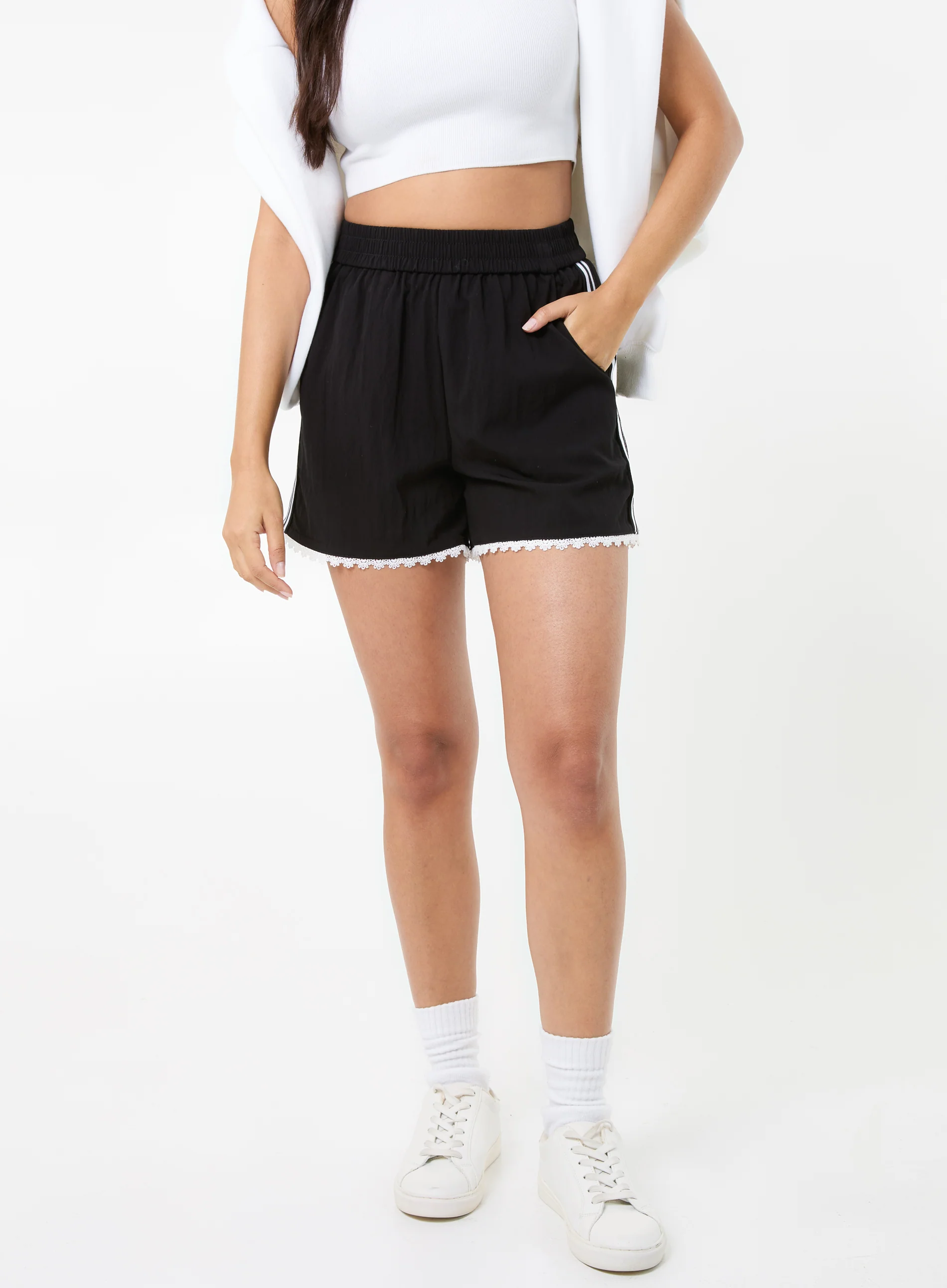 Lace Trim Stripe Shorts - Image 4