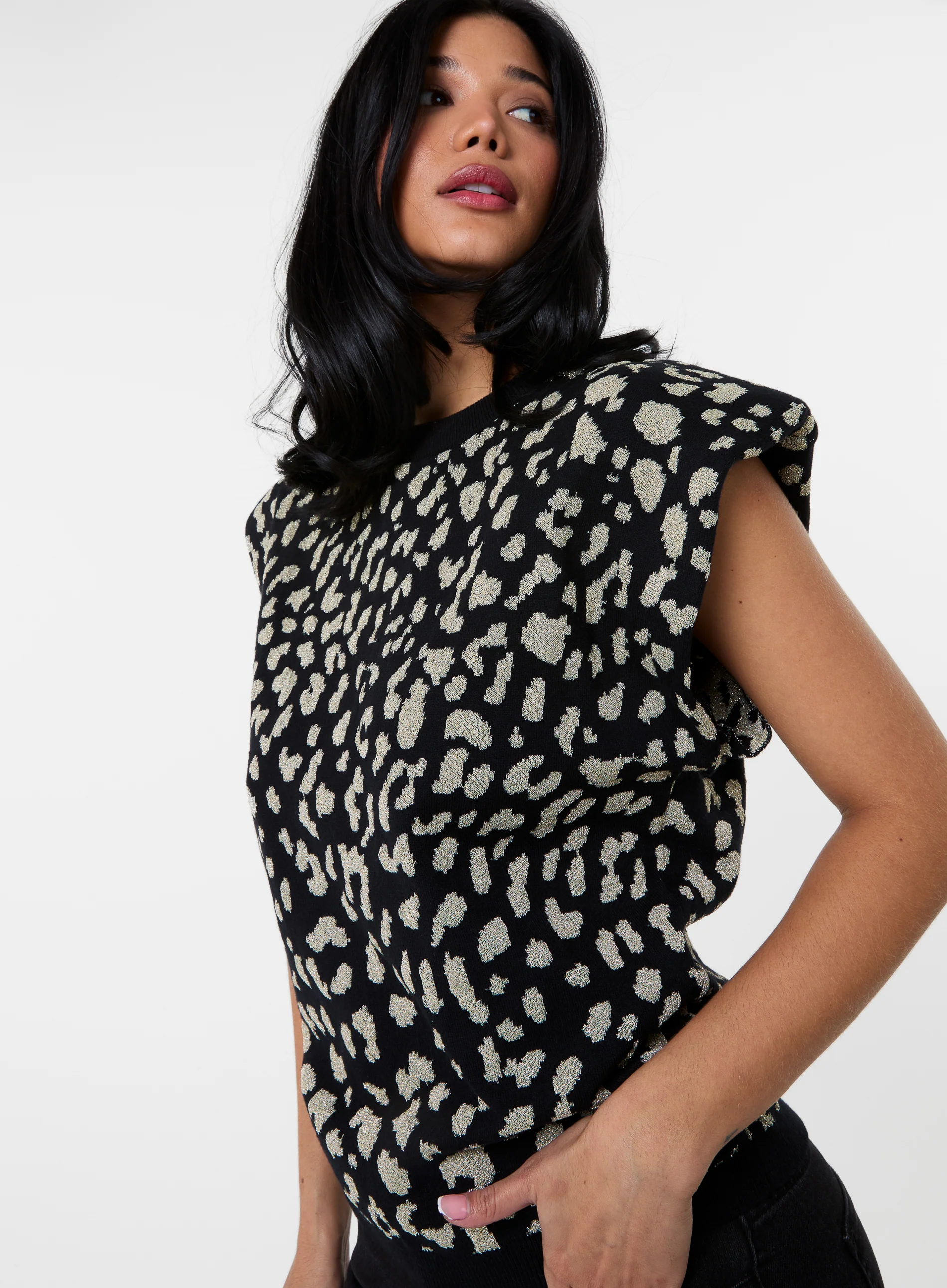 Leopard Print Shoulder Pad Top - Image 3