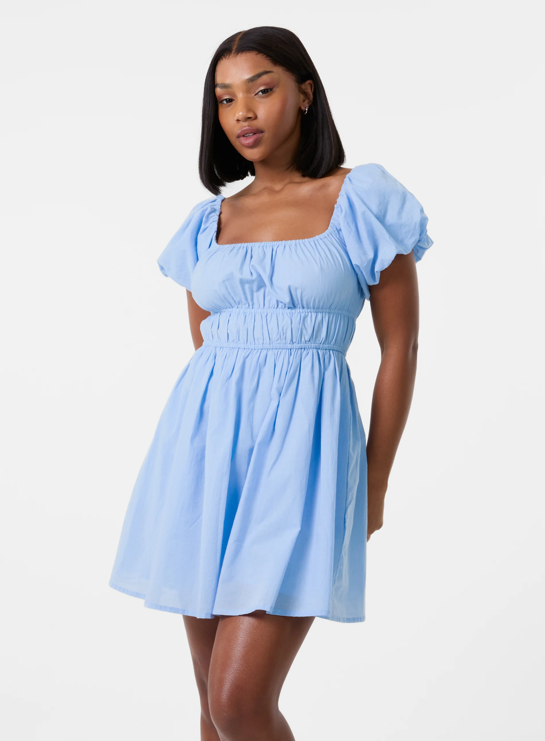 Puff Sleeve Mini Dress with Shorts - Image 5