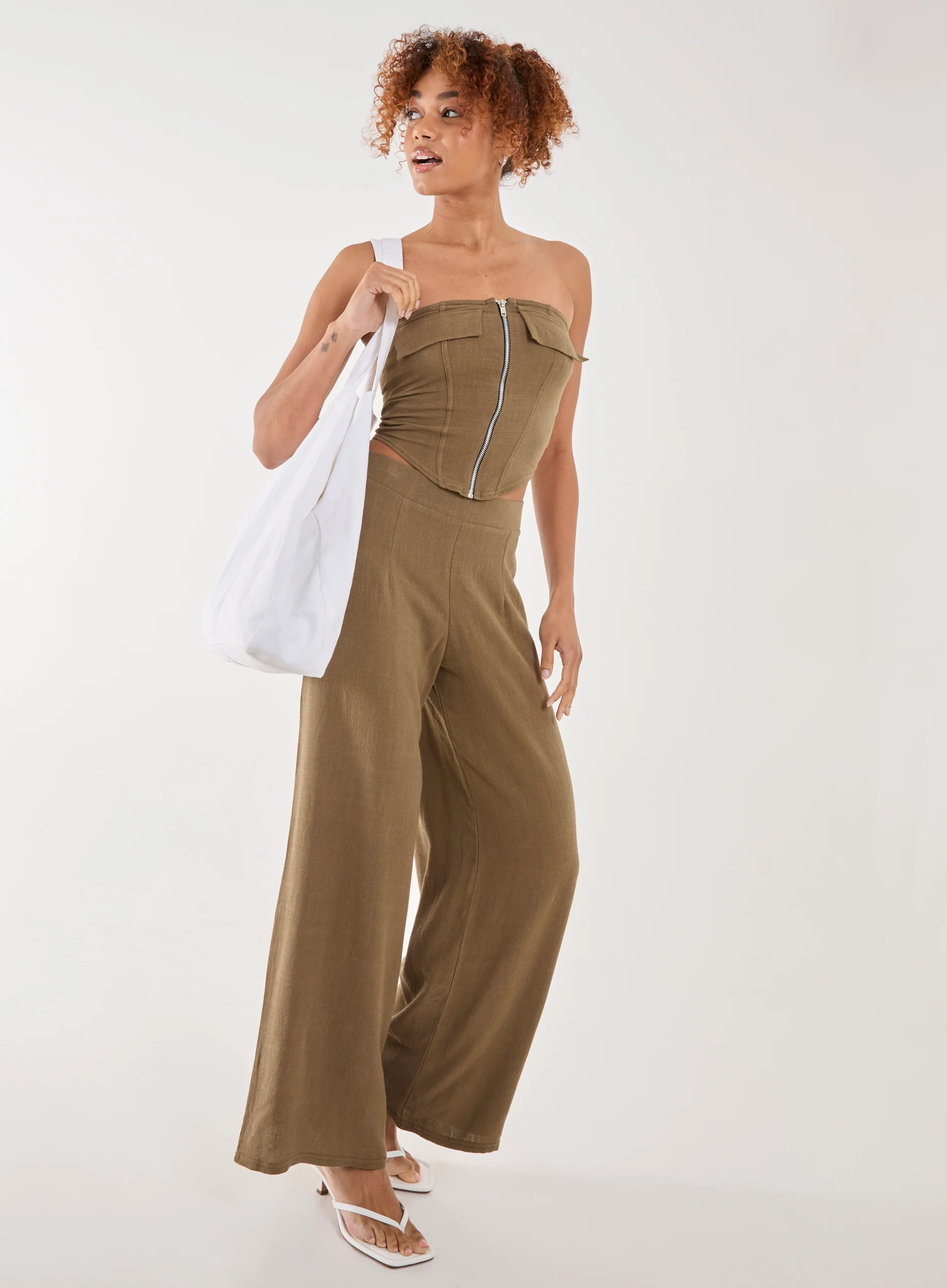 Linen Straight High Waist Trousers