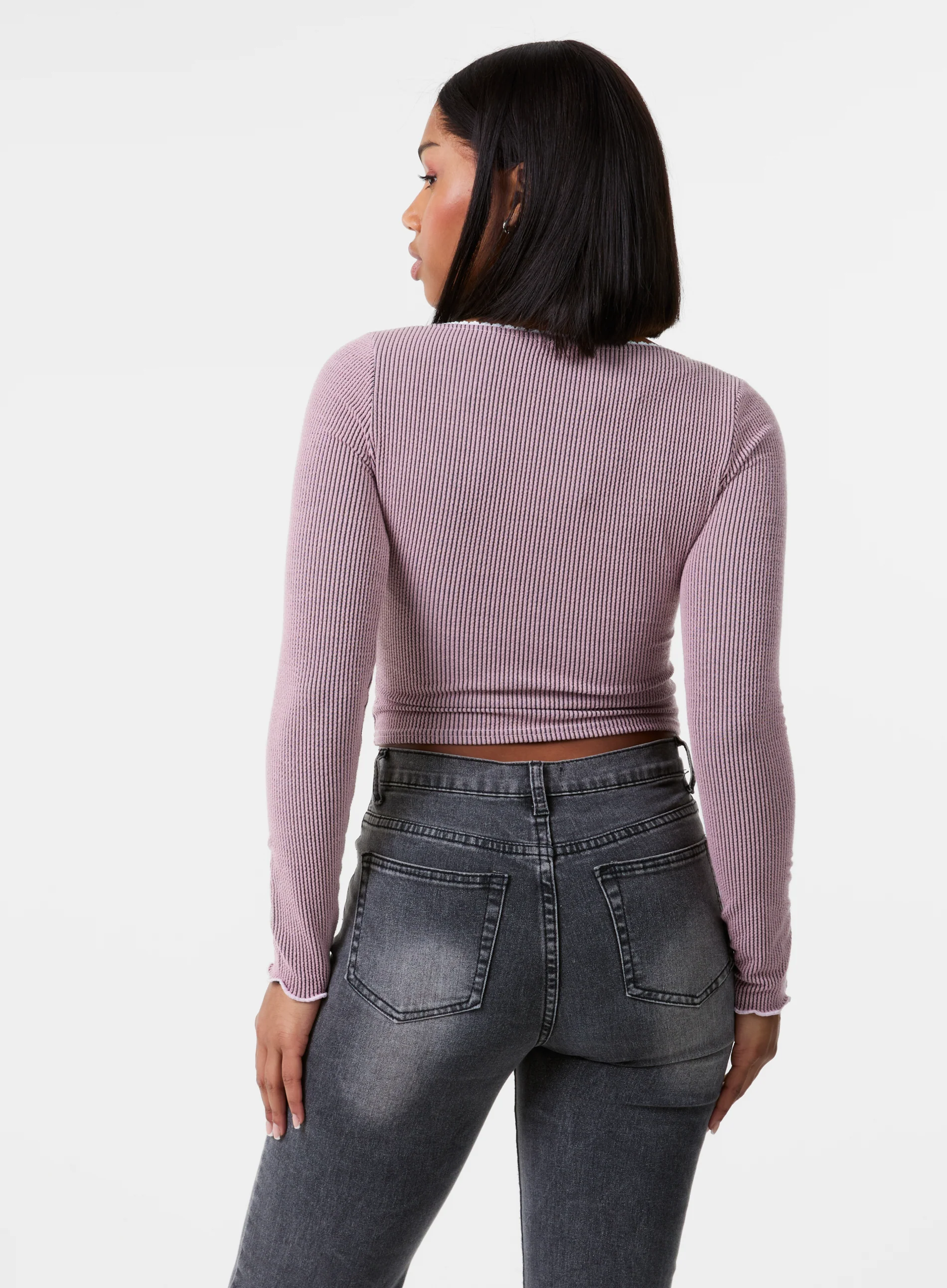 Long Sleeve Rib Top with Bow - Image 4