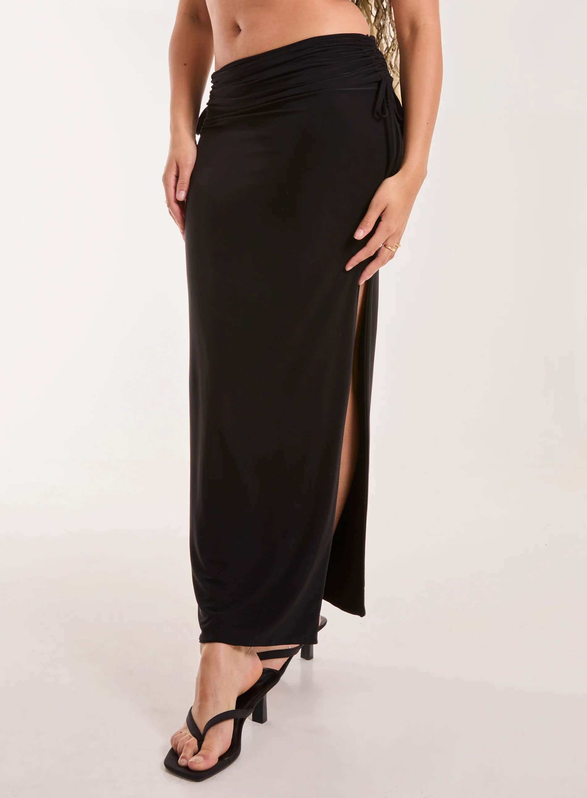 Low Rise Fold Over Slinky Maxi Skirt - Image 2