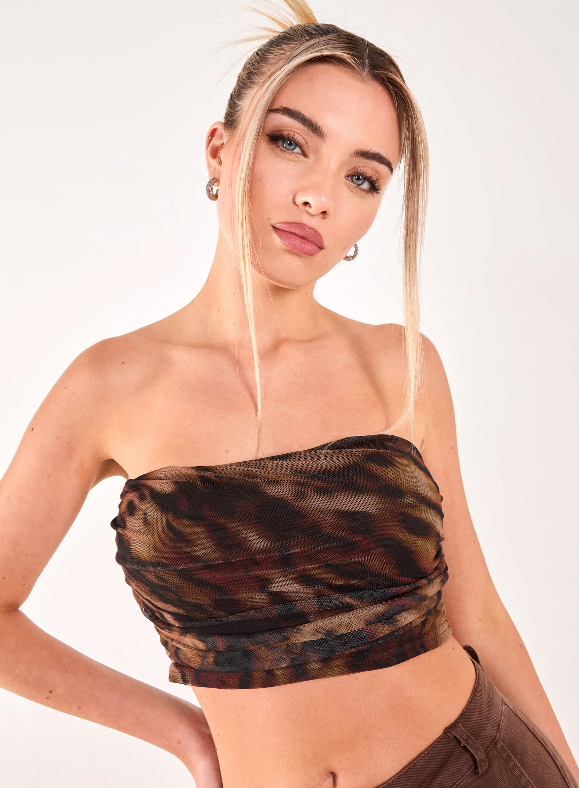 Mesh Animal Print Bandeau Top - Image 3