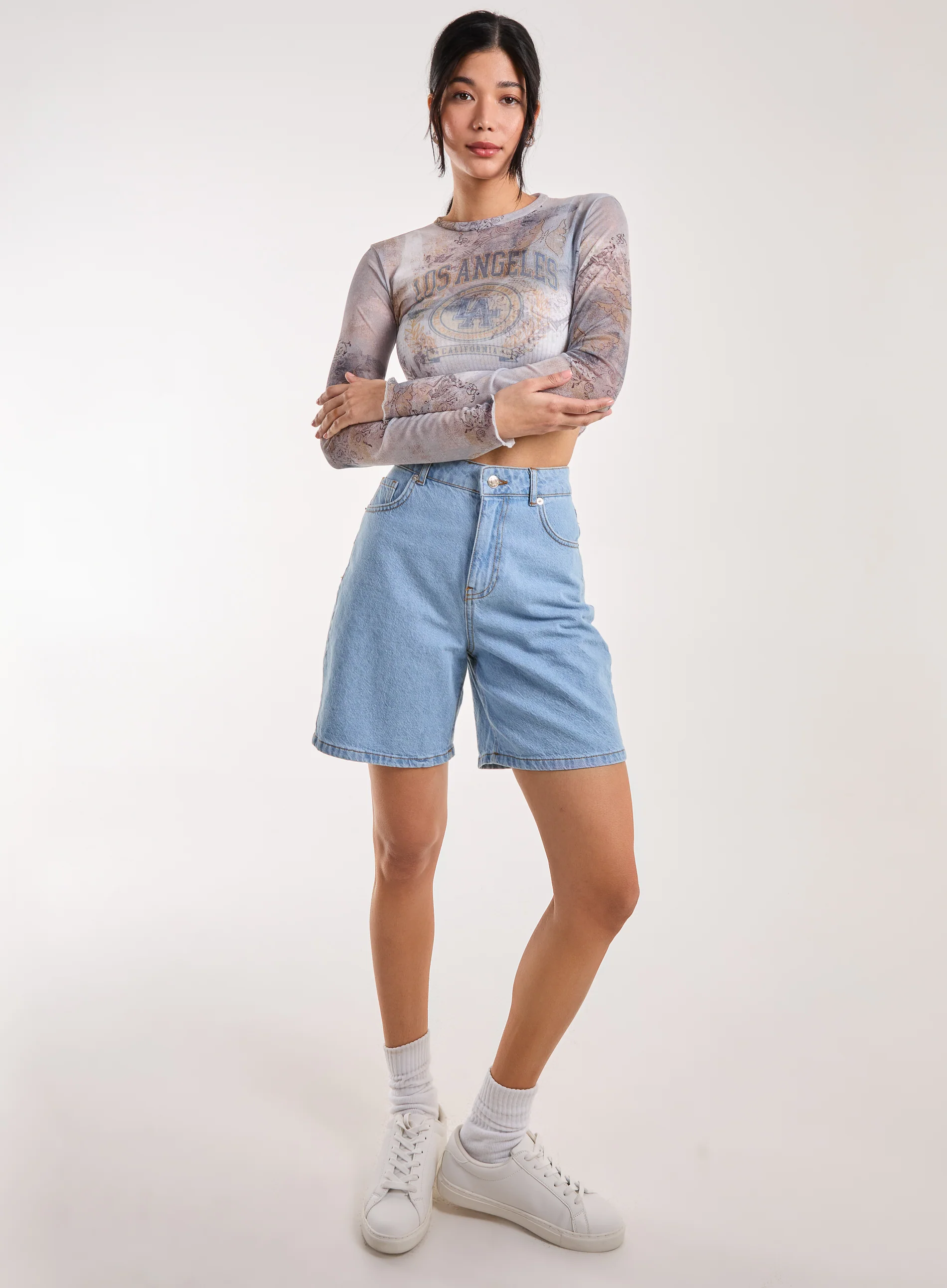 Mesh Printed LA Long Sleeve Top - Image 4