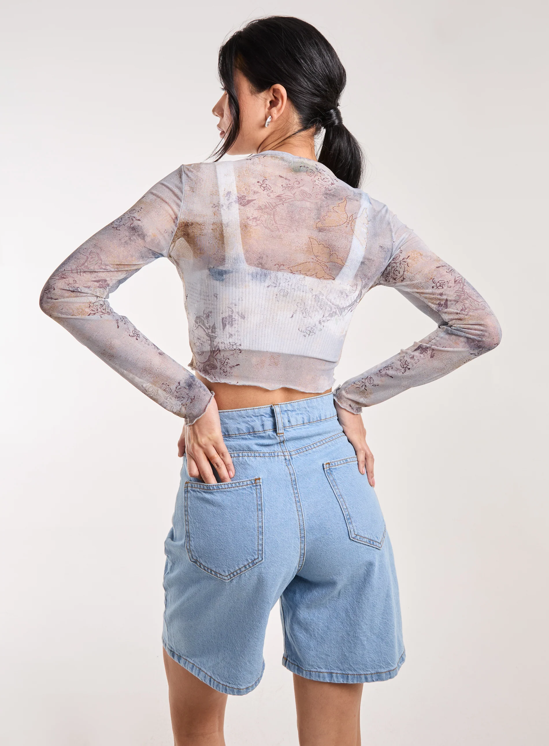 Mesh Printed LA Long Sleeve Top - Image 5