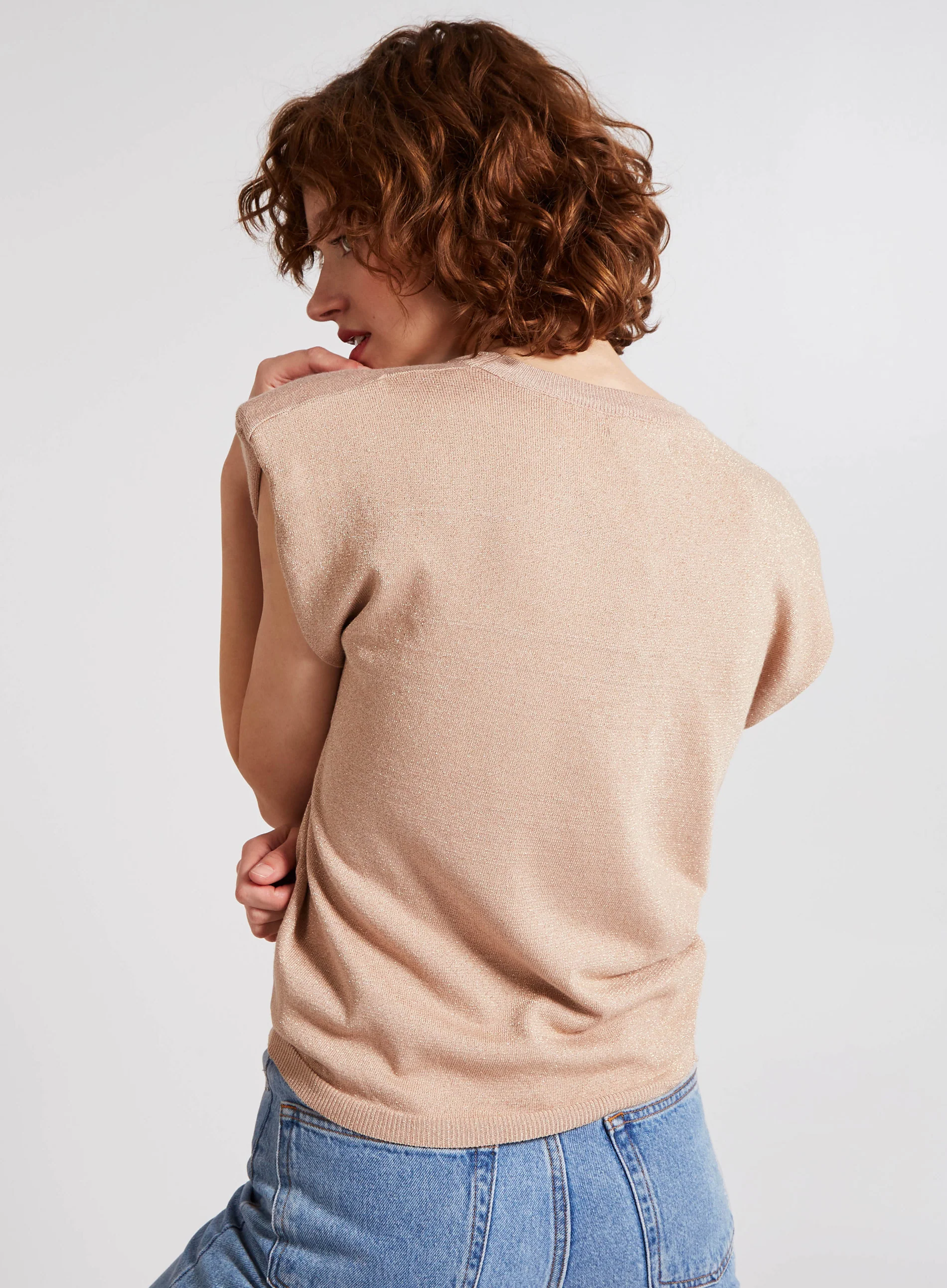 Metallic Shoulder Pads Sleeveless Jumper - Image 6