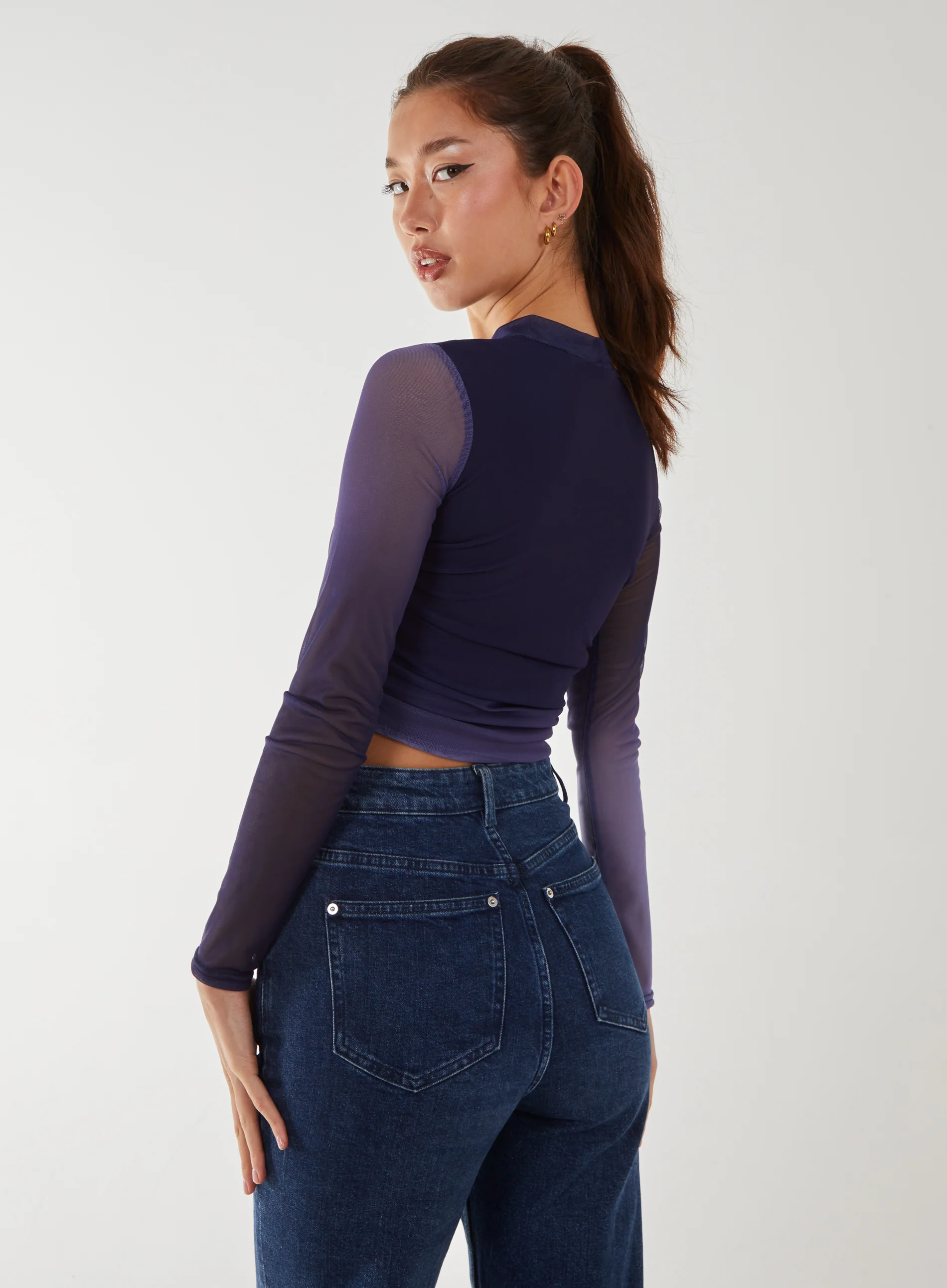 Long Sleeve Ombre Mesh Top - Image 4