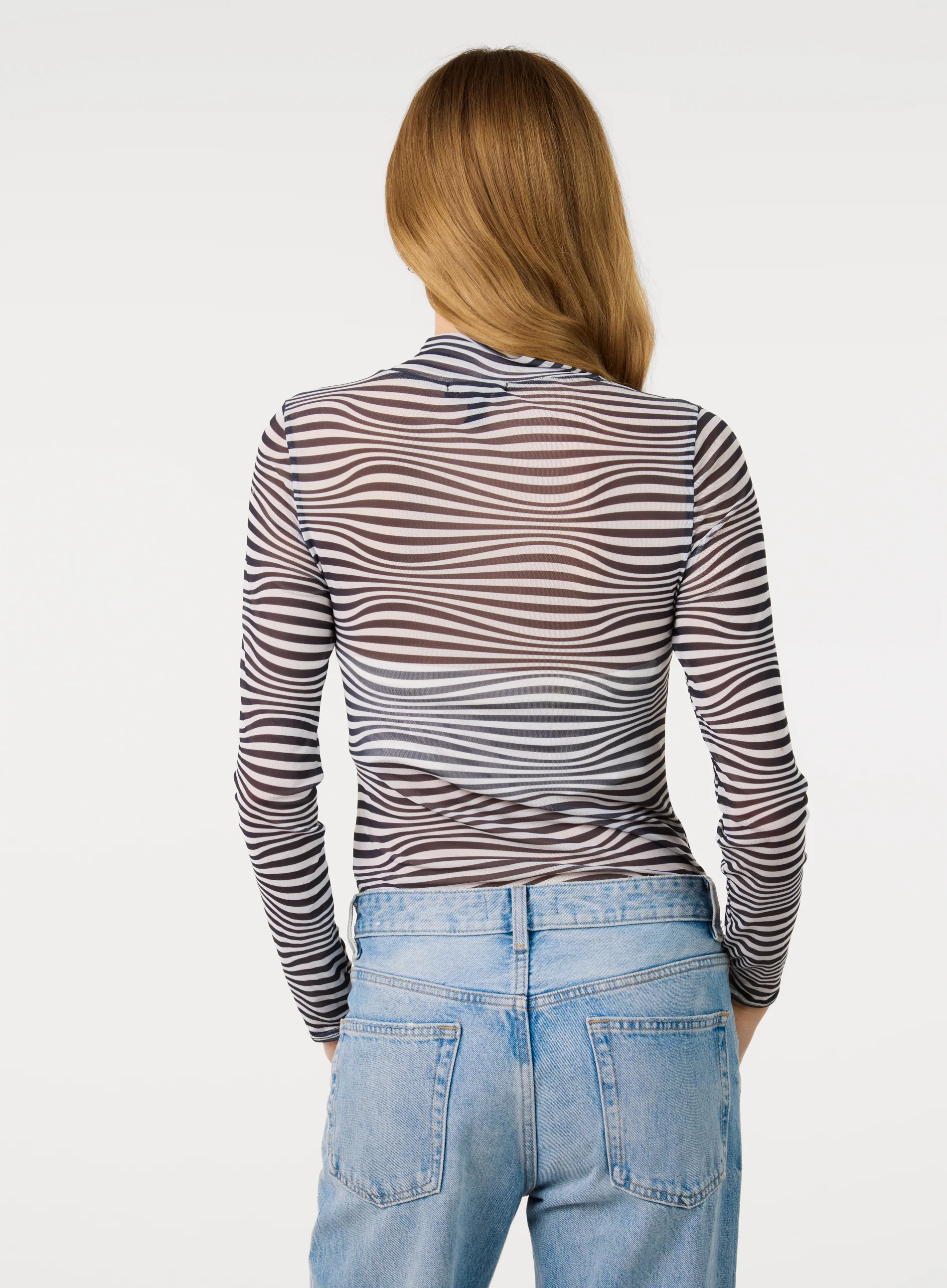 Mesh Stripe High Neck Bodysuit - Image 4