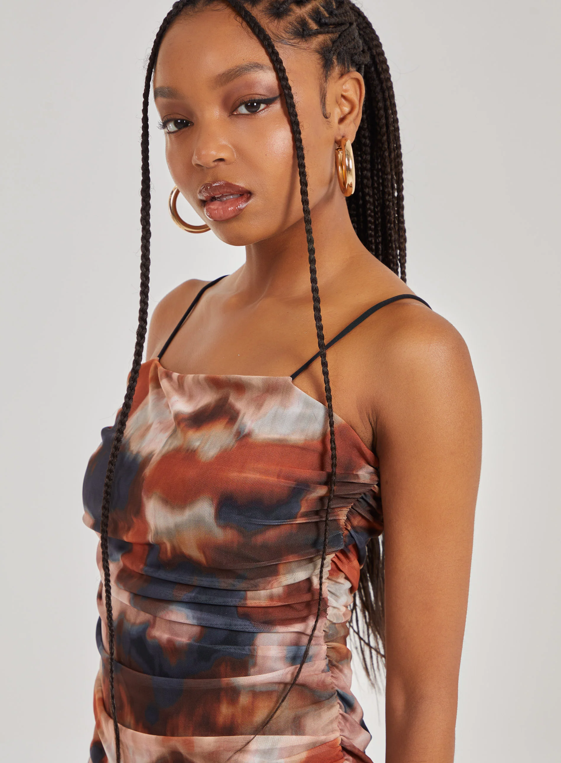 Abstract Print Mesh Mini Dress - Image 3