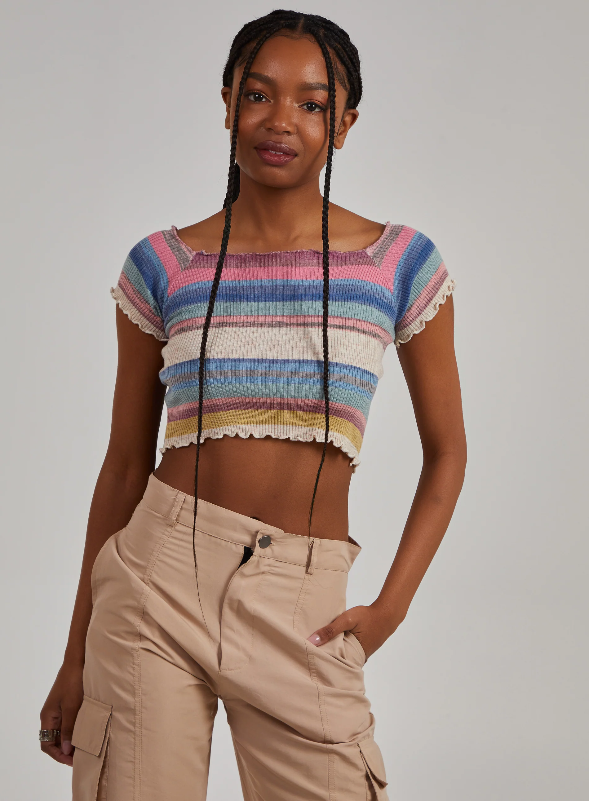 Space Dye Lettuce Hem Square Neck Crop Top - Image 2