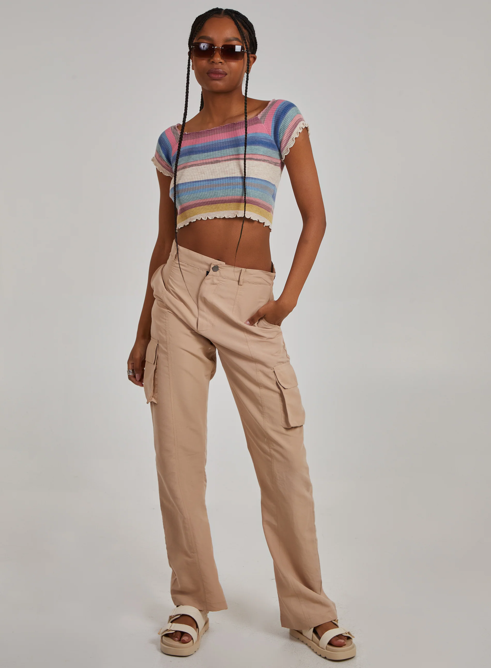 Space Dye Lettuce Hem Square Neck Crop Top - Image 3