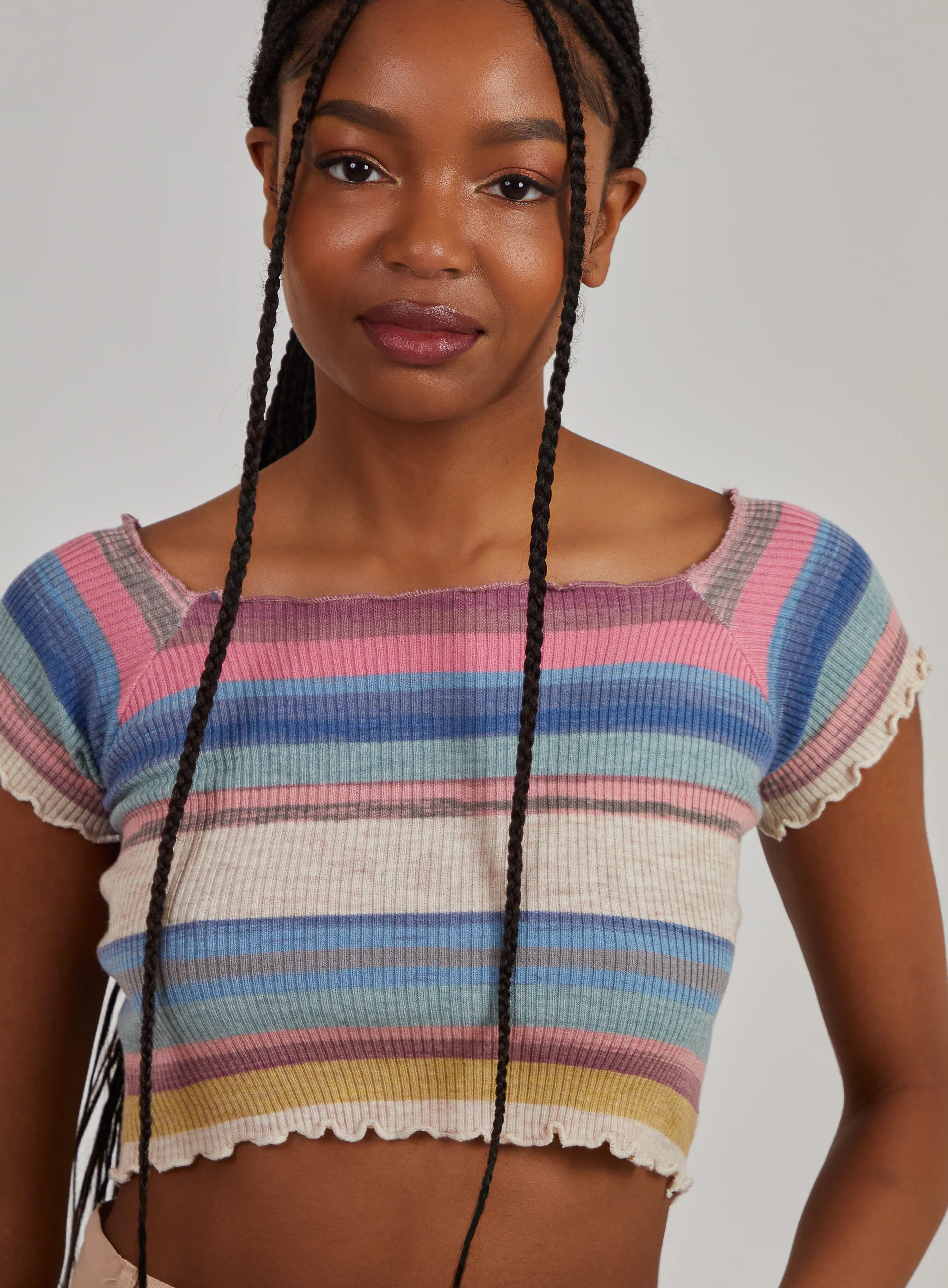 Space Dye Lettuce Hem Square Neck Crop Top - Image 4
