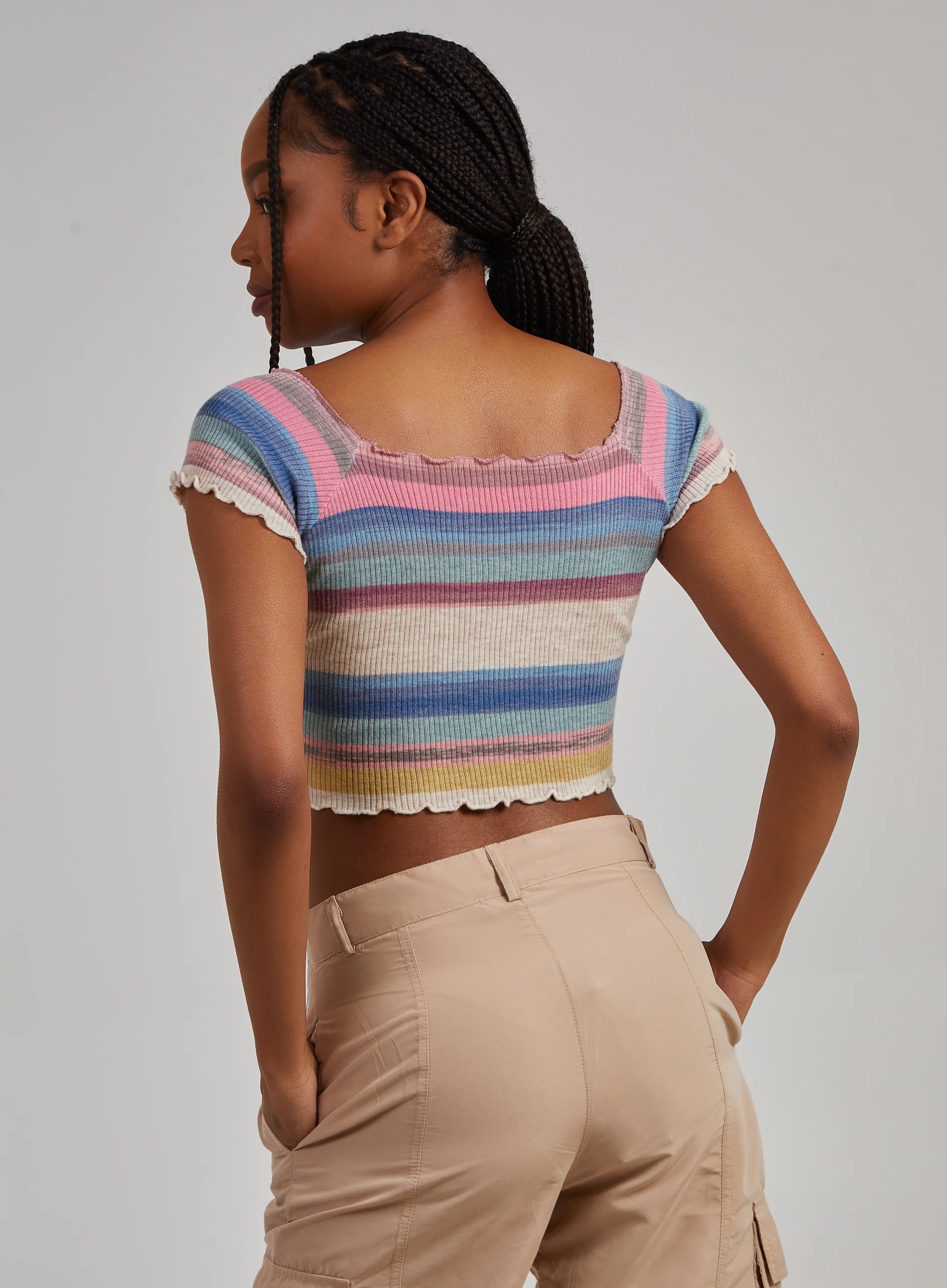 Space Dye Lettuce Hem Square Neck Crop Top - Image 5