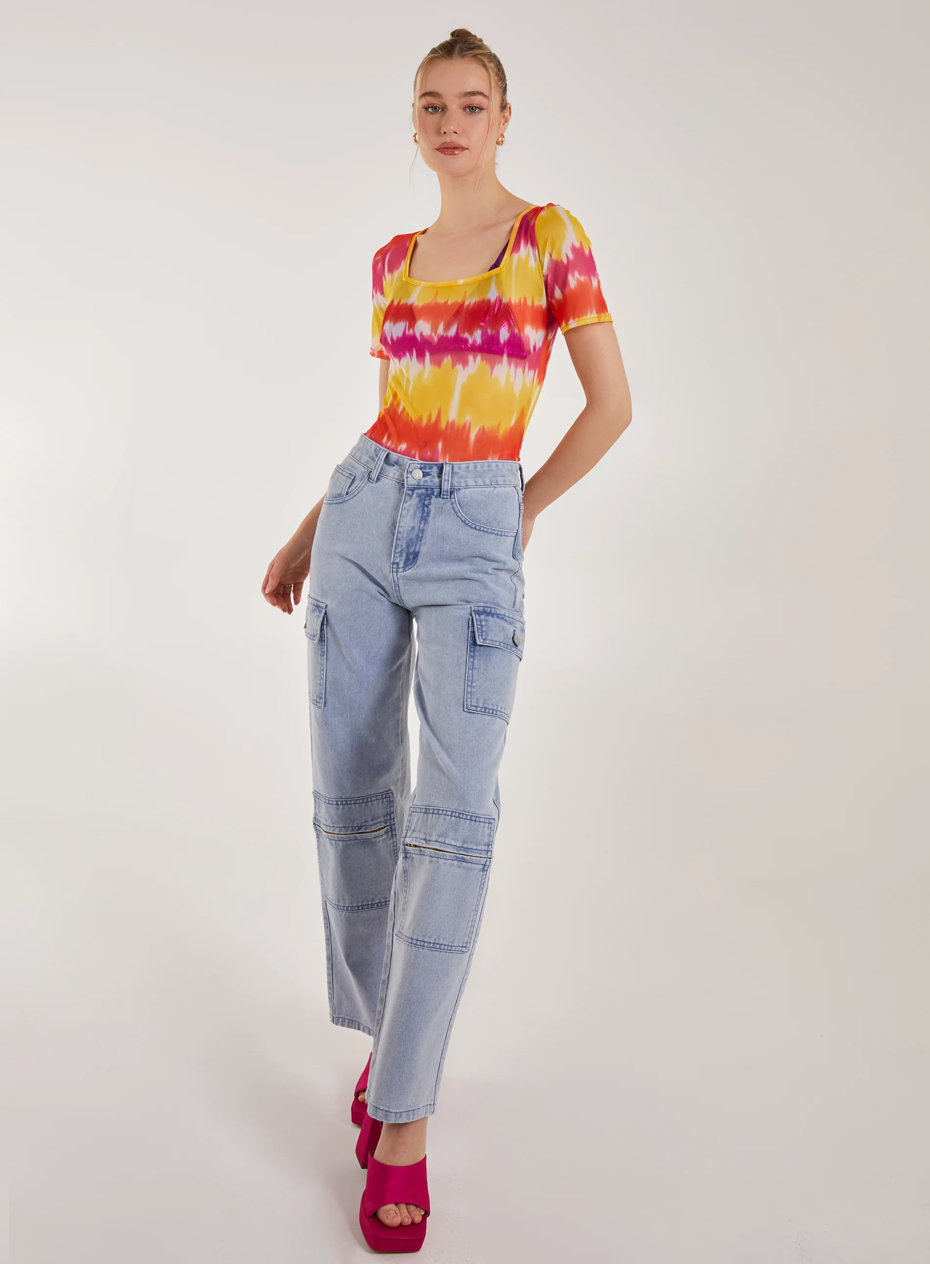 Tie Dye Mesh Square Neck Bodysuit - Image 2