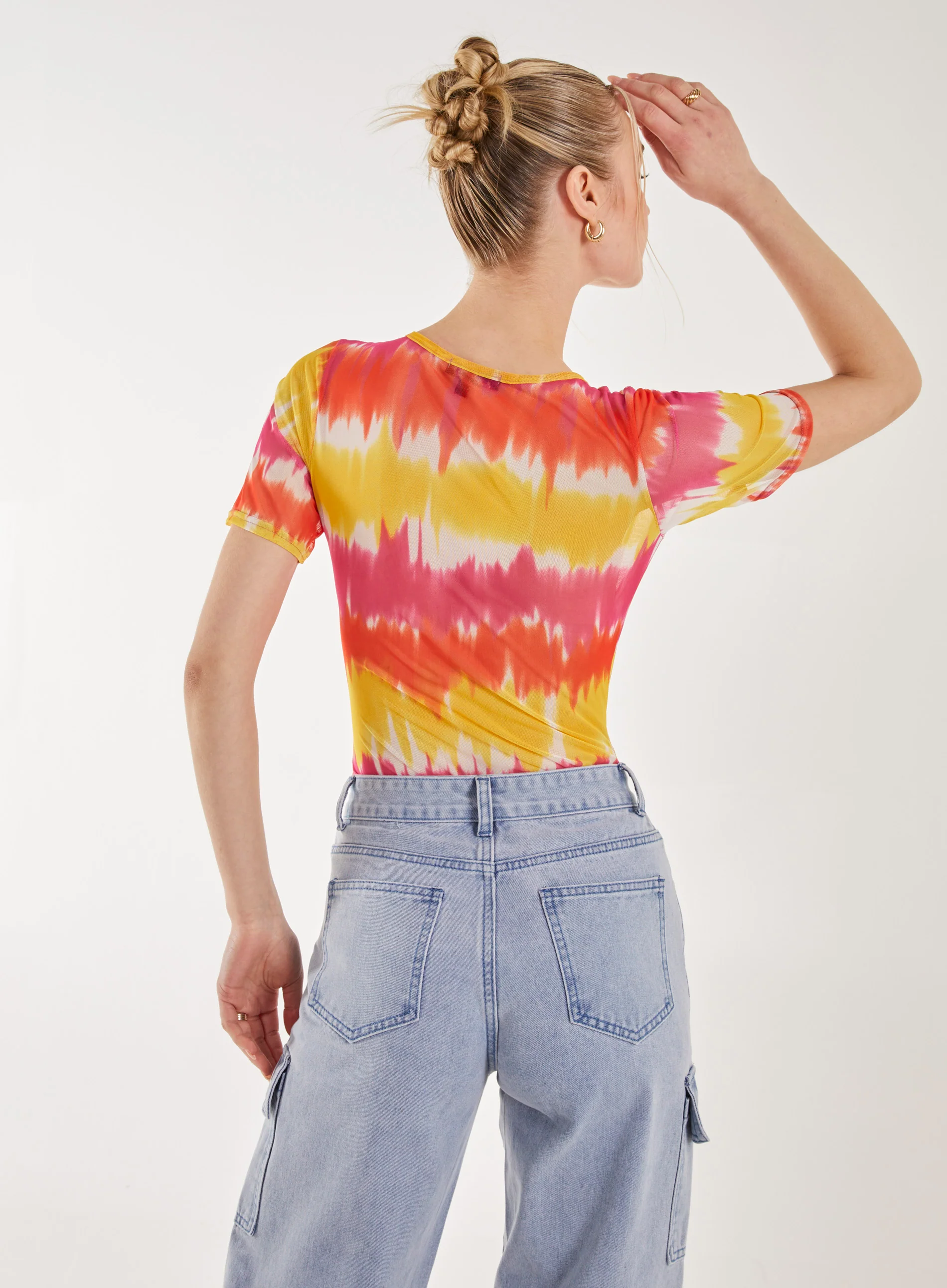 Tie Dye Mesh Square Neck Bodysuit - Image 4