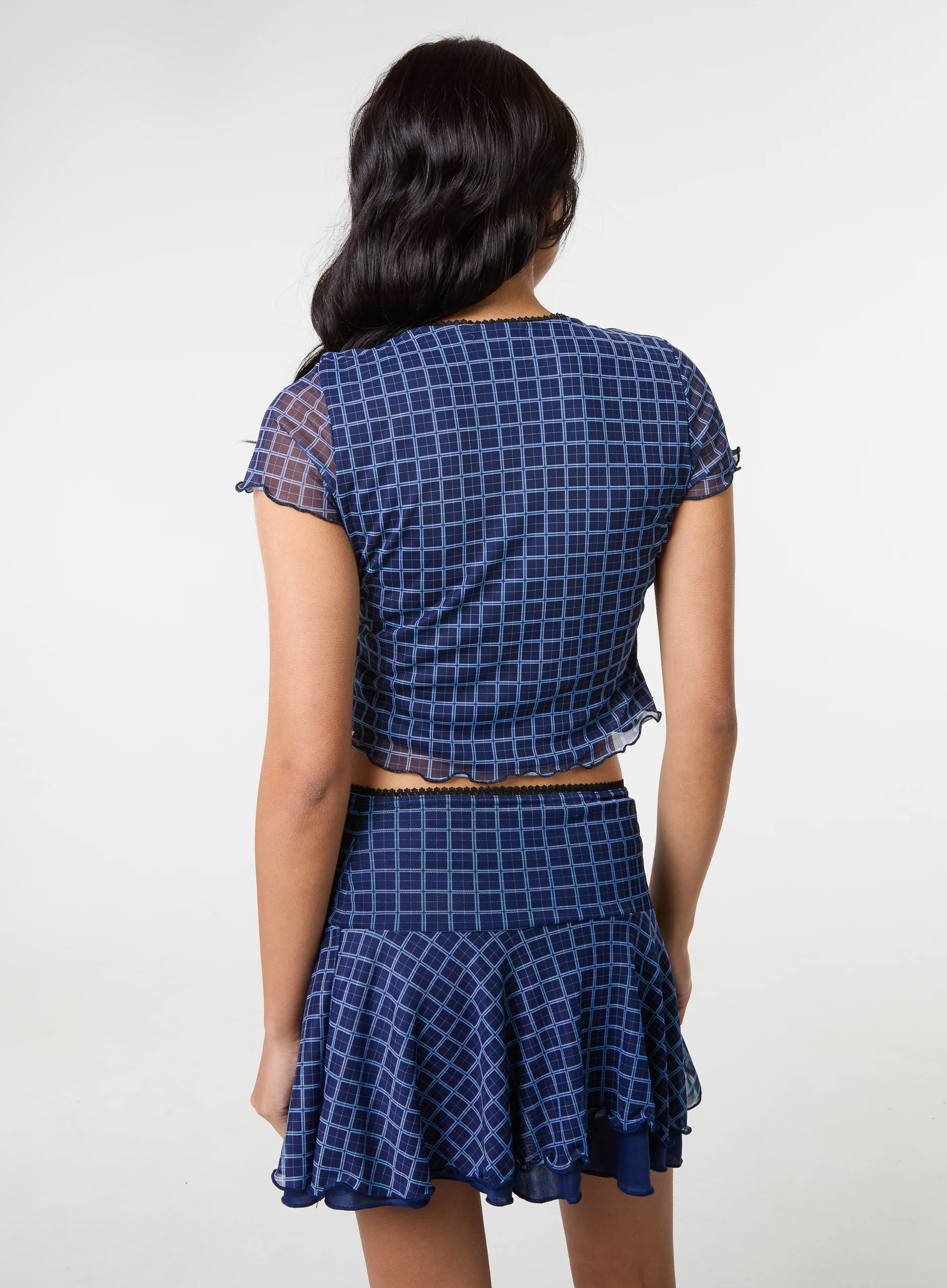 Check Cap Sleeve Crop Top - Image 4