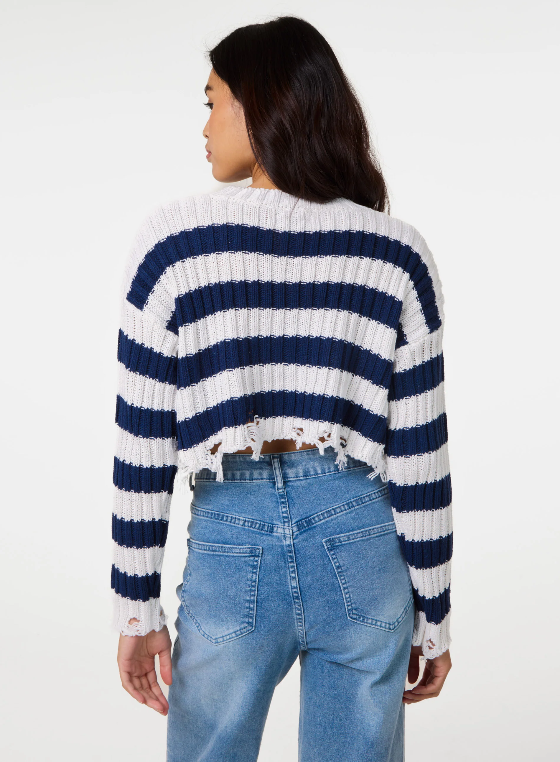 Distressed Striped Crop Knit Jumper - Image 4