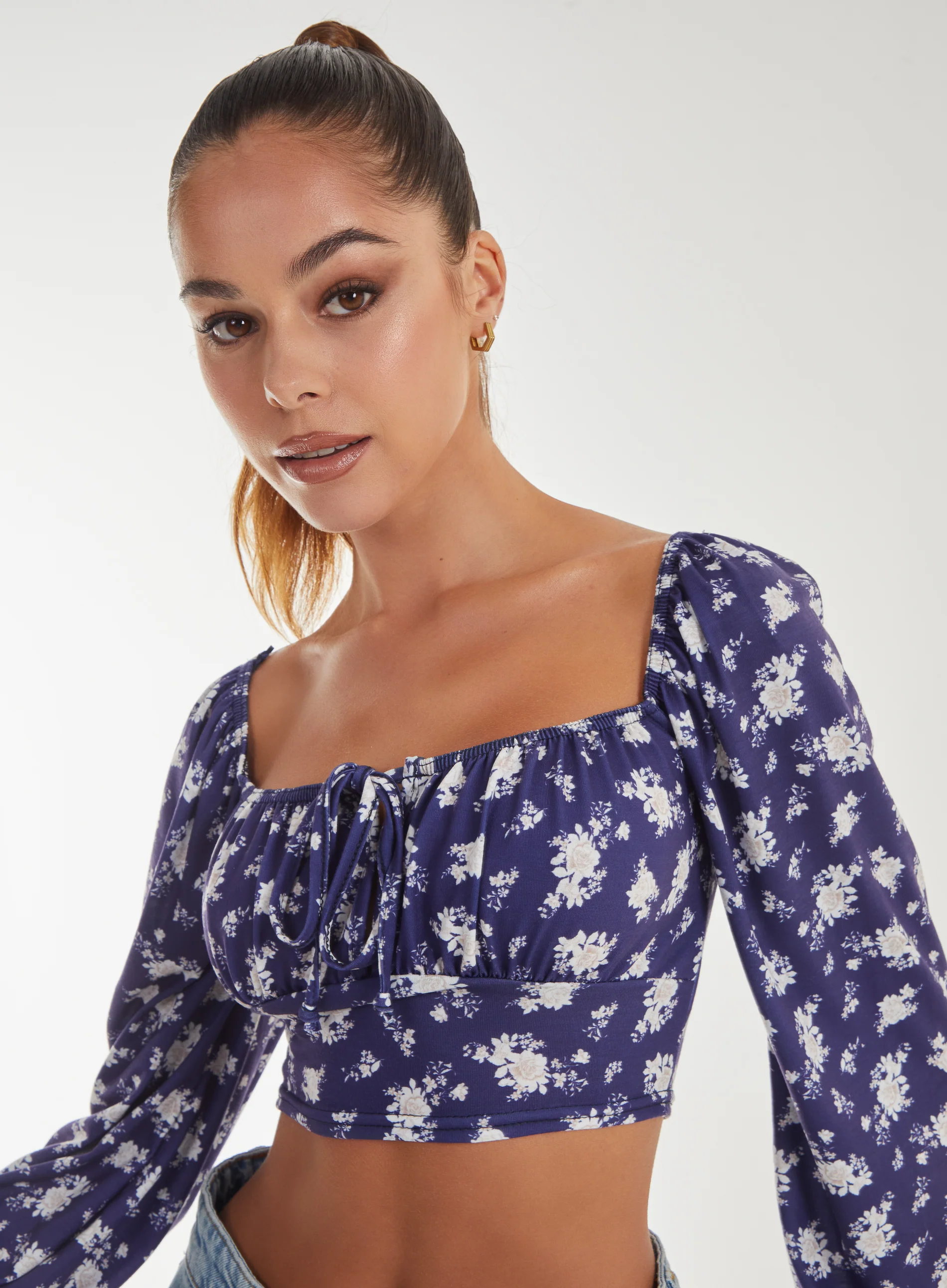 Floral Printed Milkmaid Long Balloon Sleeve Top - Image 3