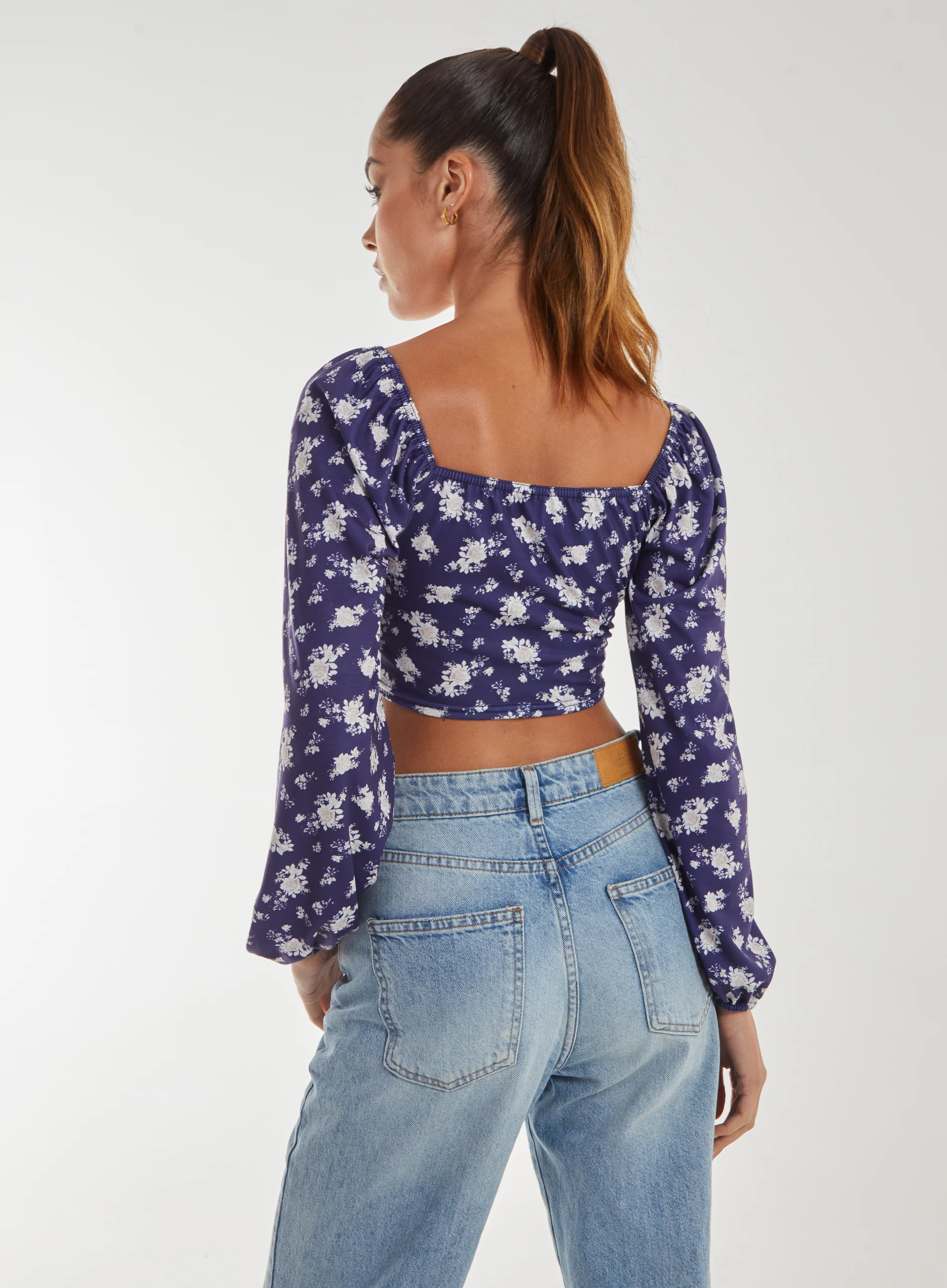 Floral Printed Milkmaid Long Balloon Sleeve Top - Image 4