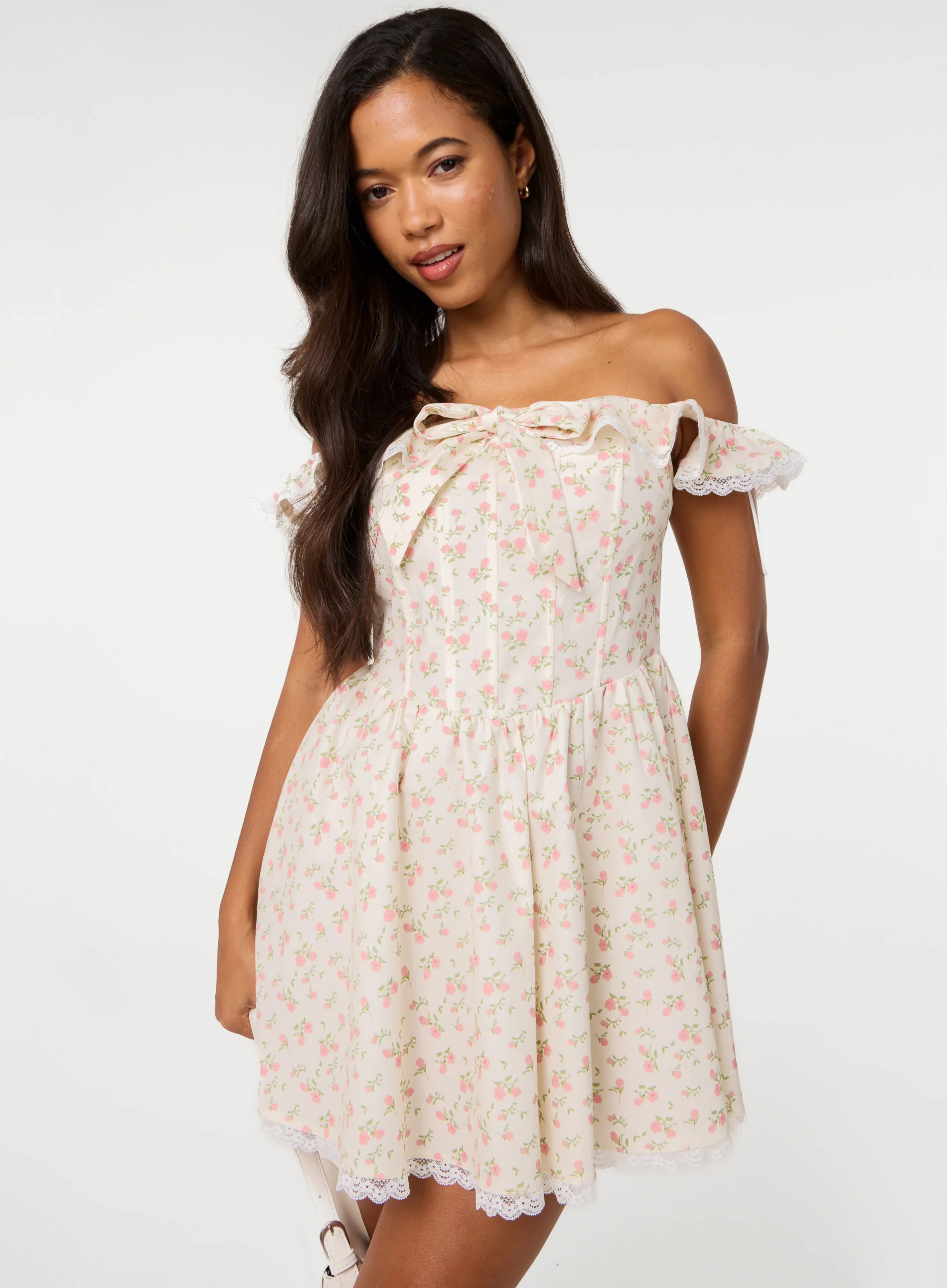 Ditsy Off The Shoulder Mini Dress - Image 4