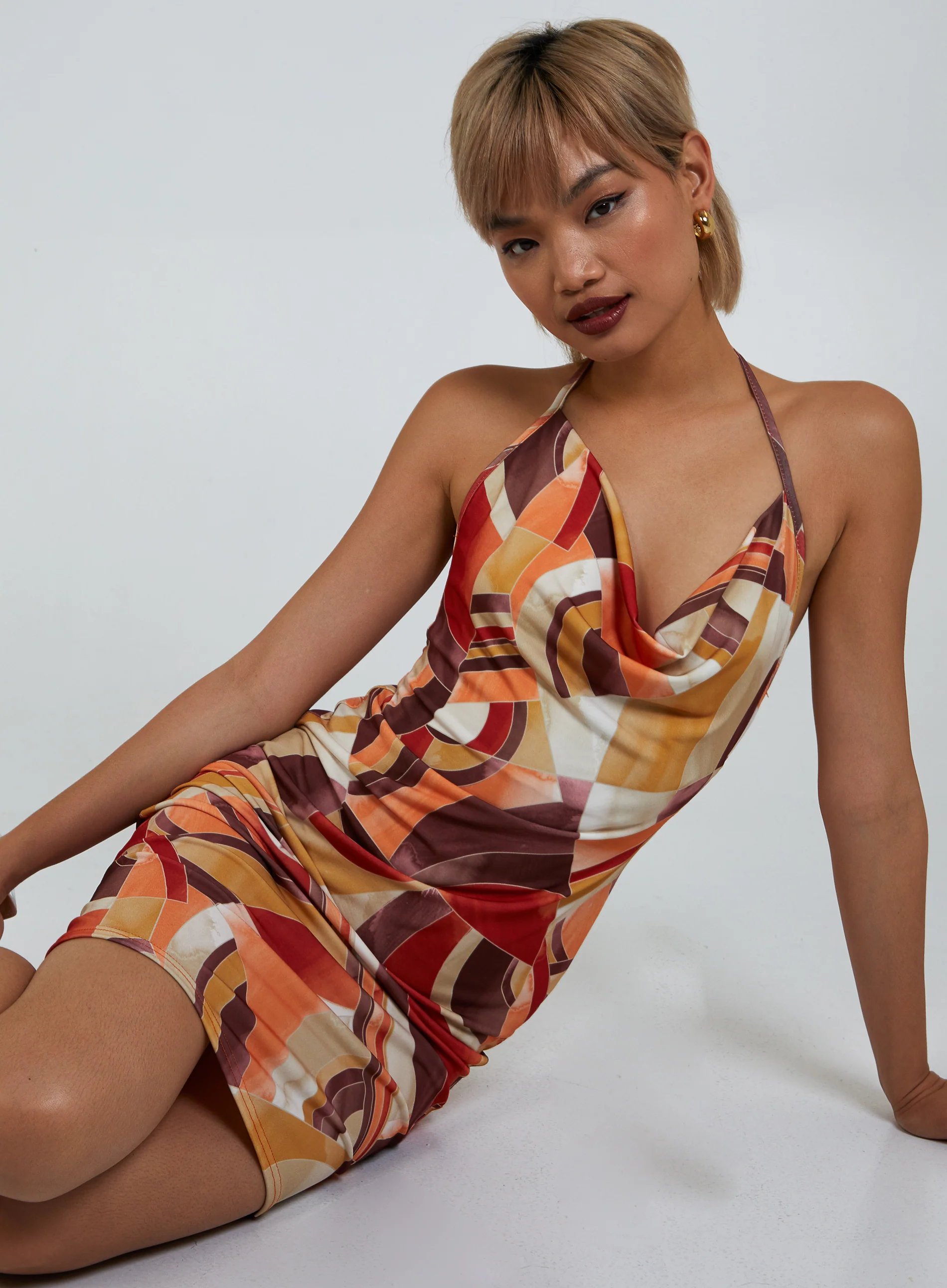 Abstract Print Slinky Mini Dress