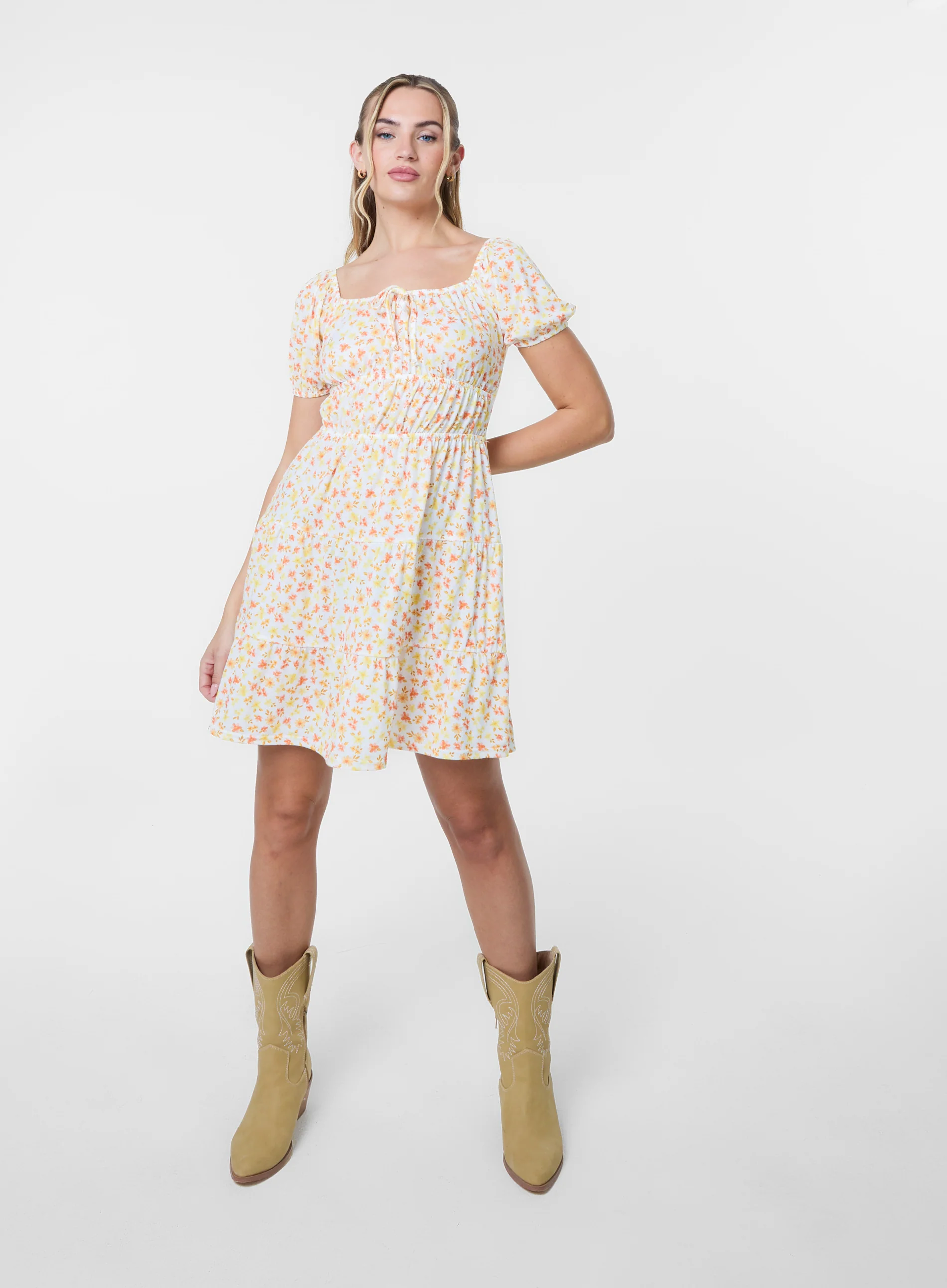 Ditsy Puff Sleeve Tiered Mini Dress - Image 2