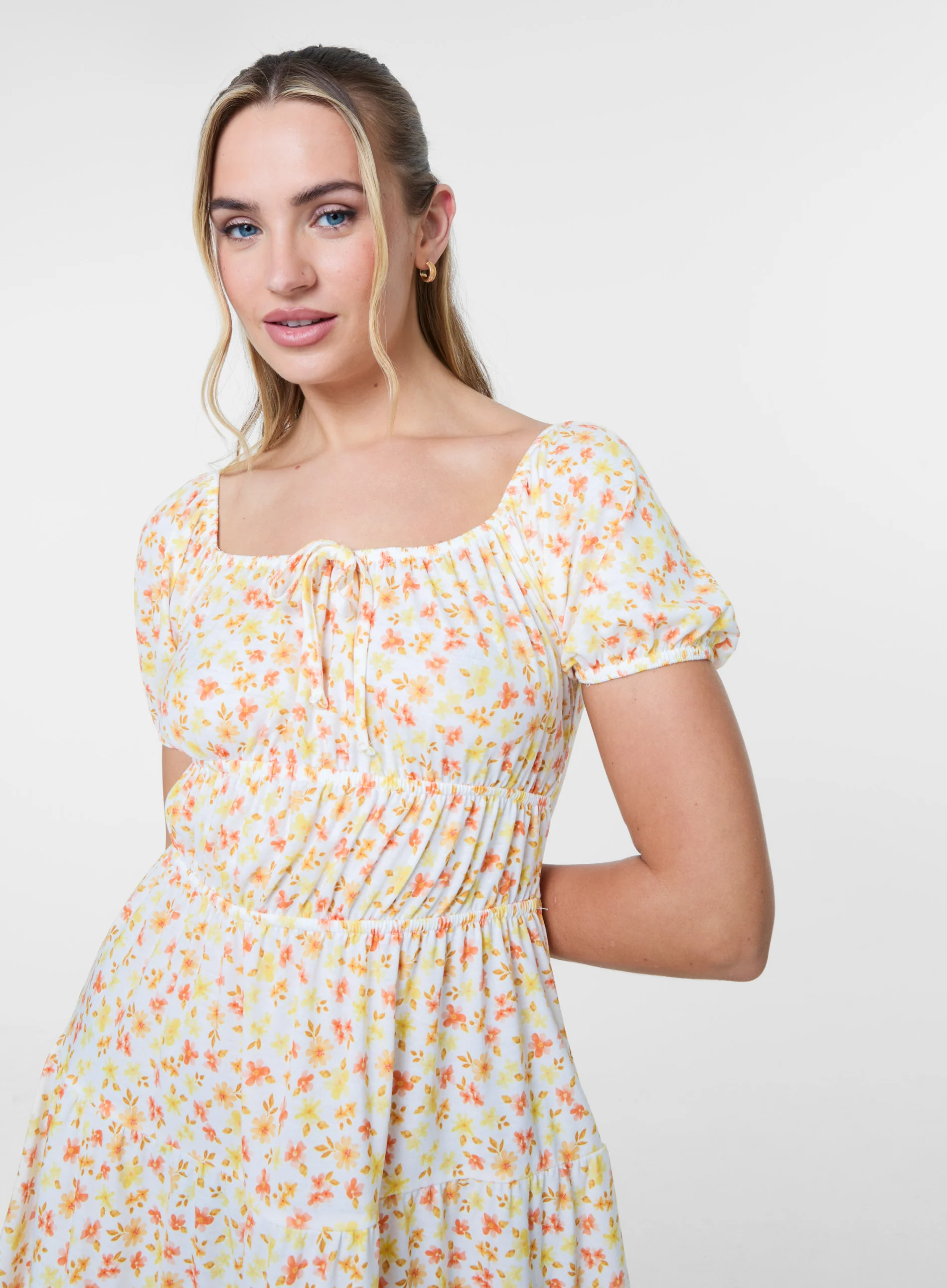 Ditsy Puff Sleeve Tiered Mini Dress - Image 3