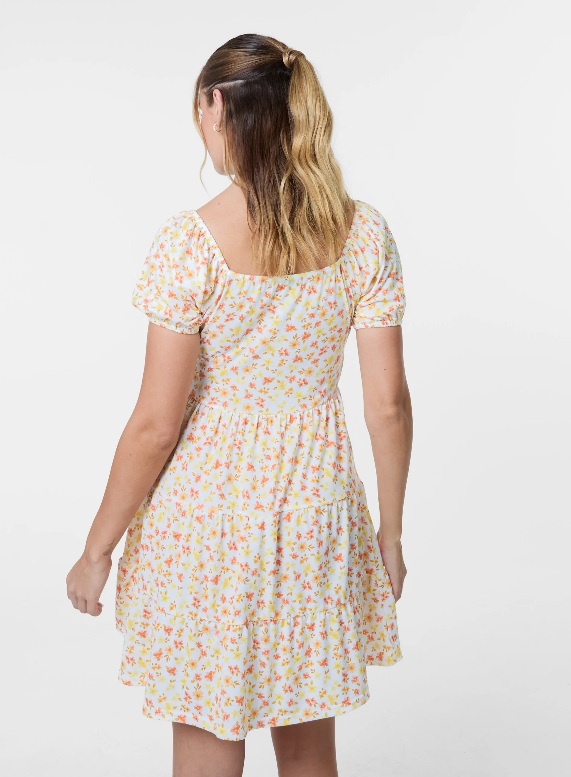 Ditsy Puff Sleeve Tiered Mini Dress - Image 4