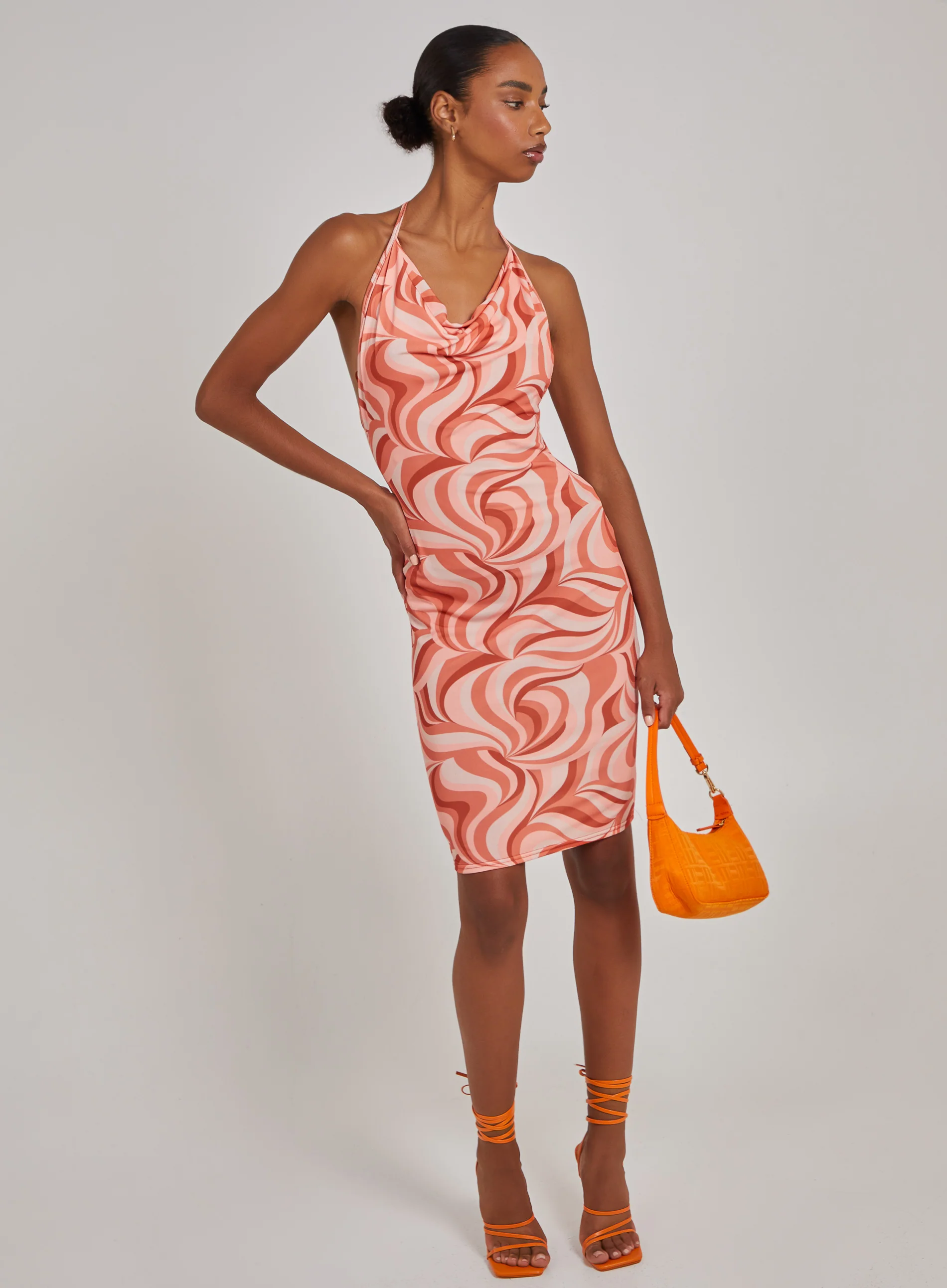 Swirl Print Cowl Neck Mini Dress - Image 3