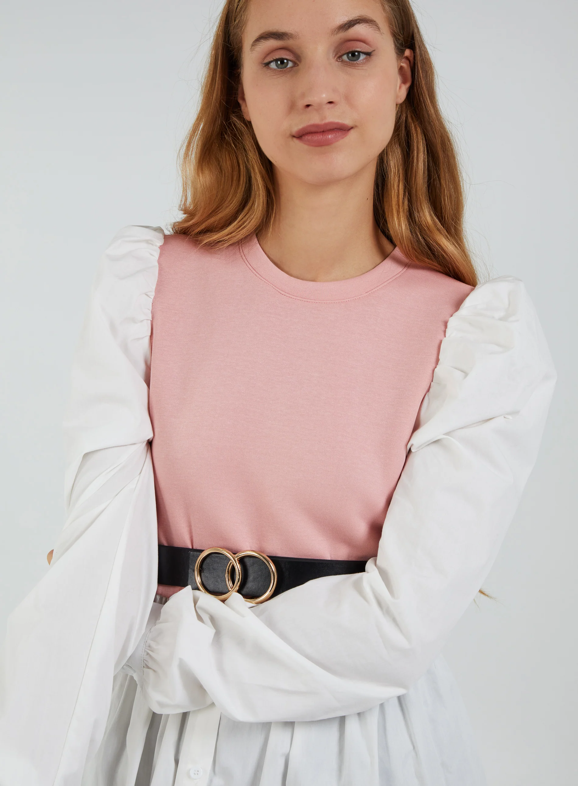 2-1 Puff Sleeve Shirt & Jumper Belted Top - Image 3
