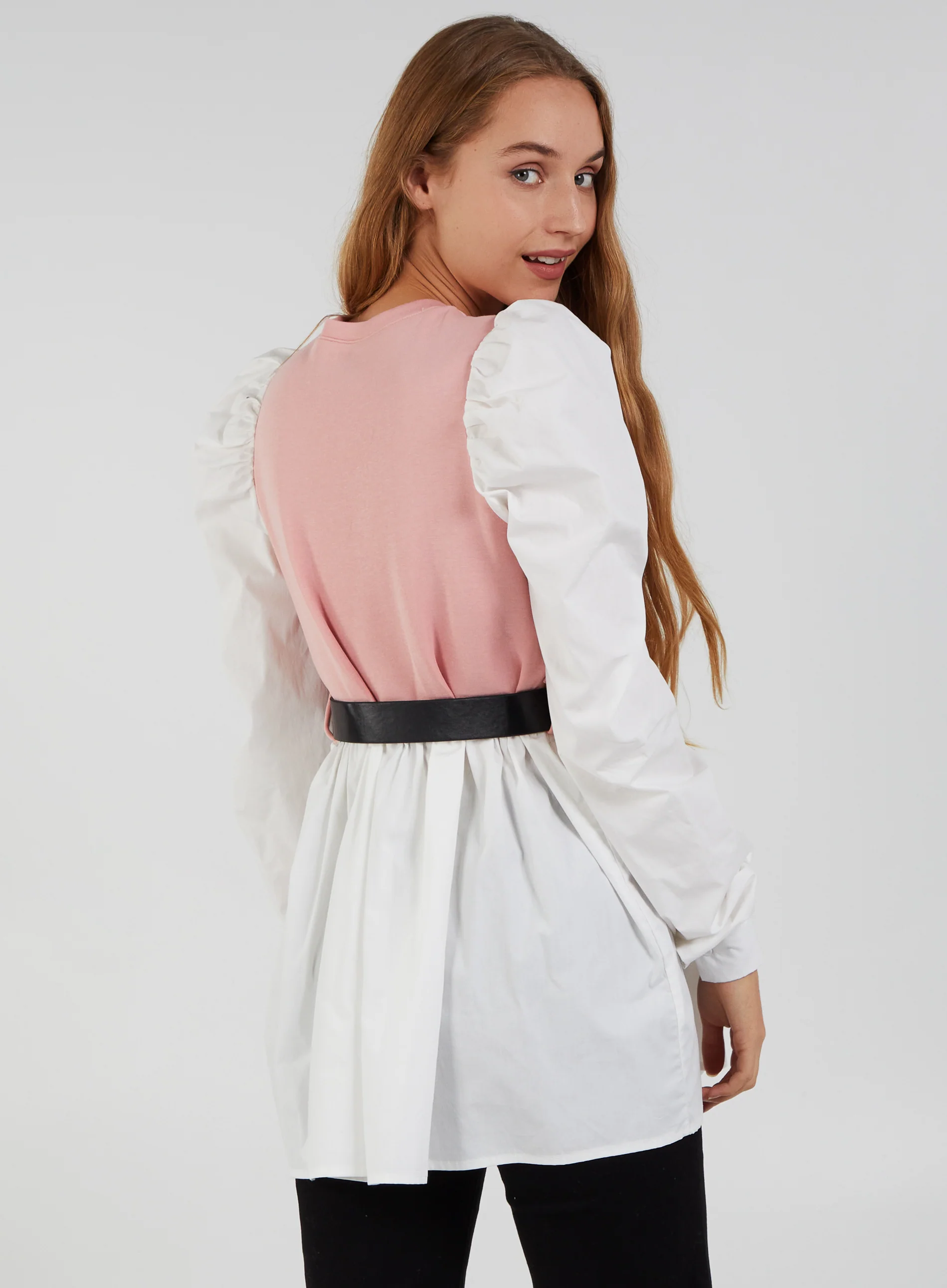 2-1 Puff Sleeve Shirt & Jumper Belted Top - Image 4