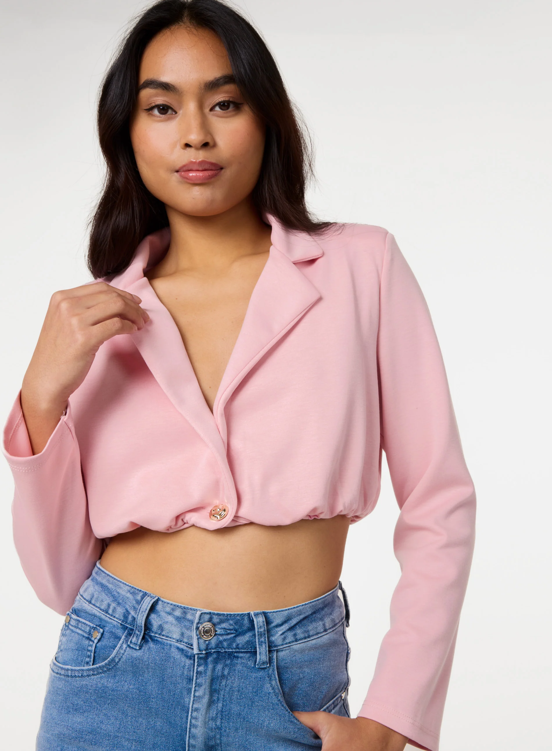 Crop One Button Puffball Blazer Jacket - Image 3