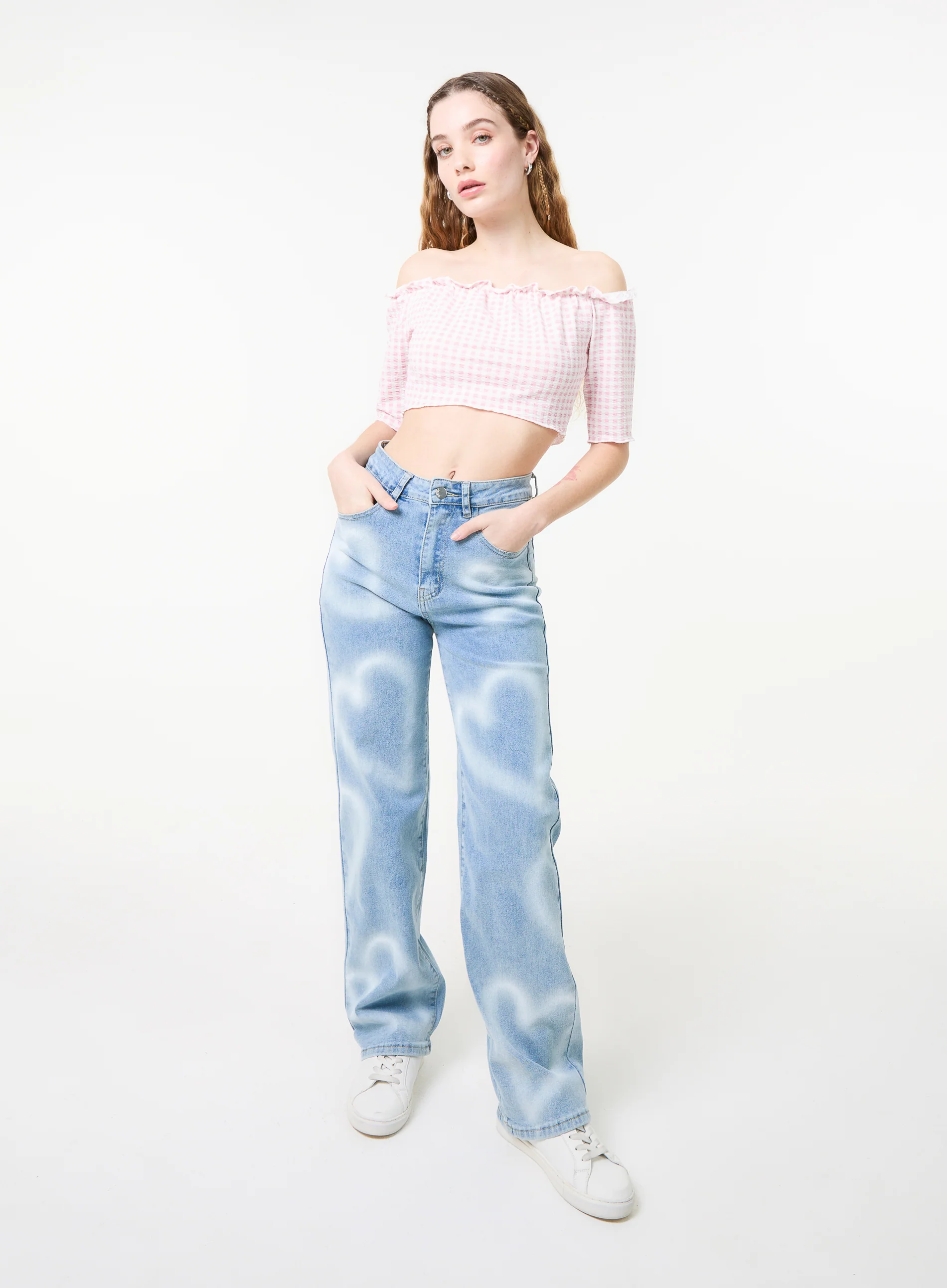 Frill Detail Gingham Bardot Top - Image 2