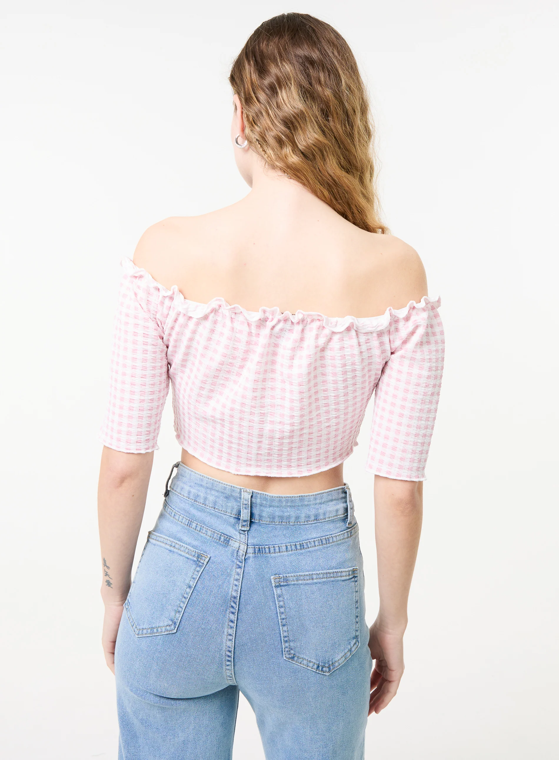 Frill Detail Gingham Bardot Top - Image 4