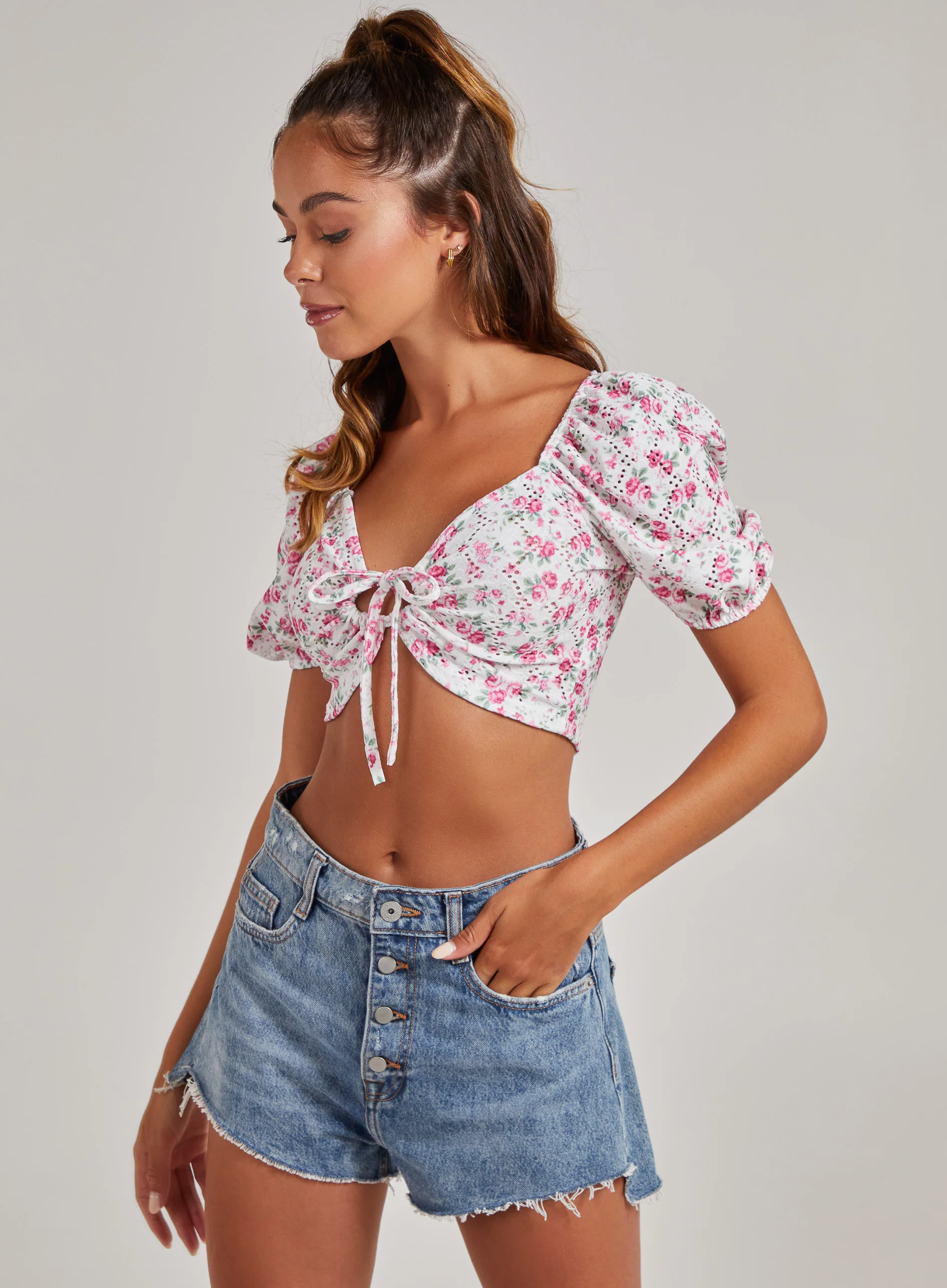 Floral Broderie Puff Sleeve Top