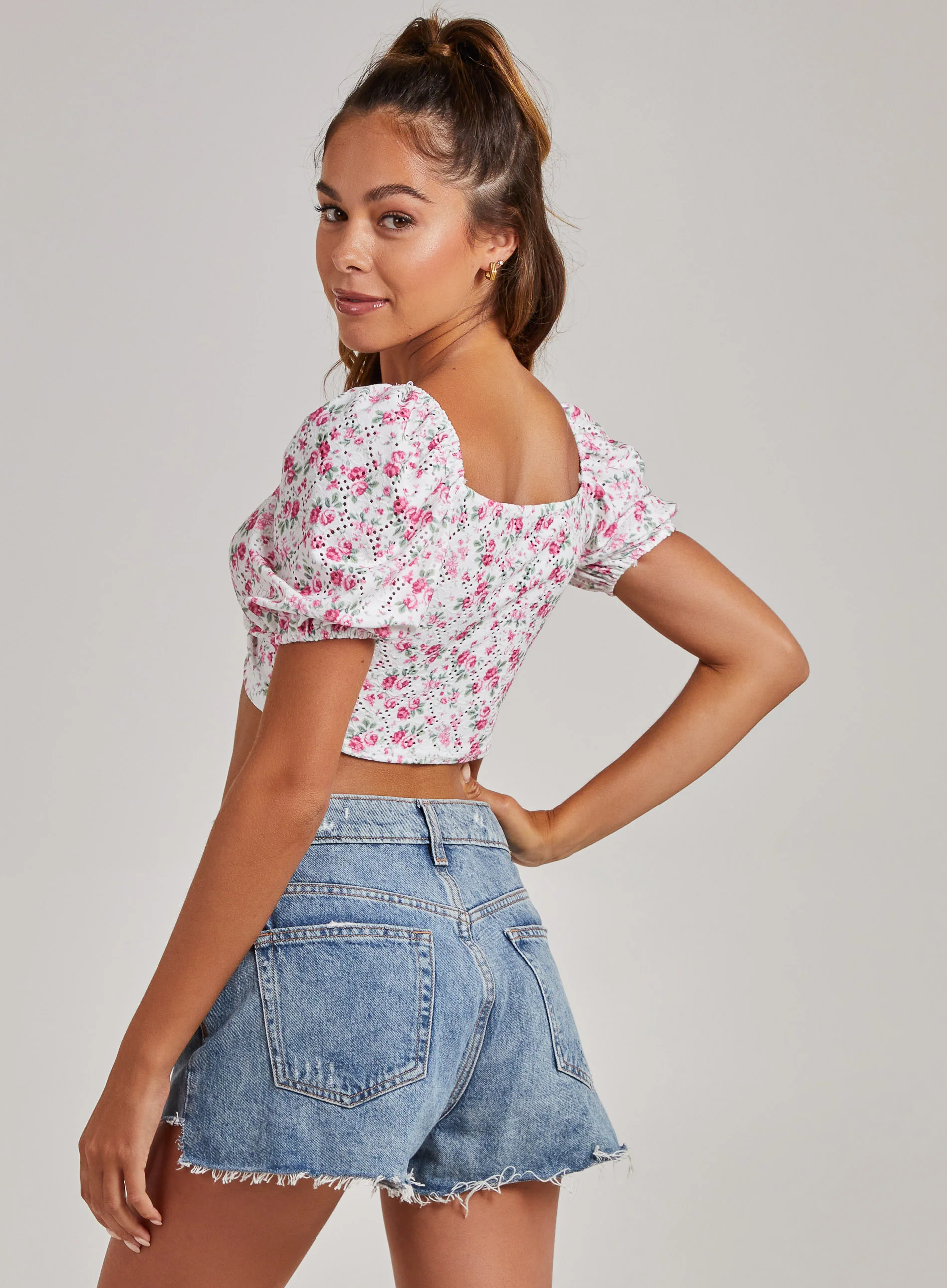 Floral Broderie Puff Sleeve Top - Image 5