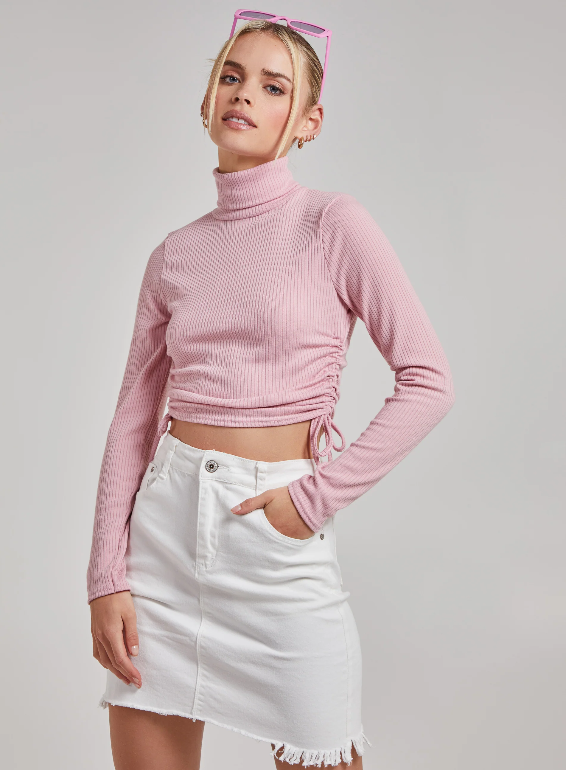 Ruched Crop Ribbed Top - Image 3