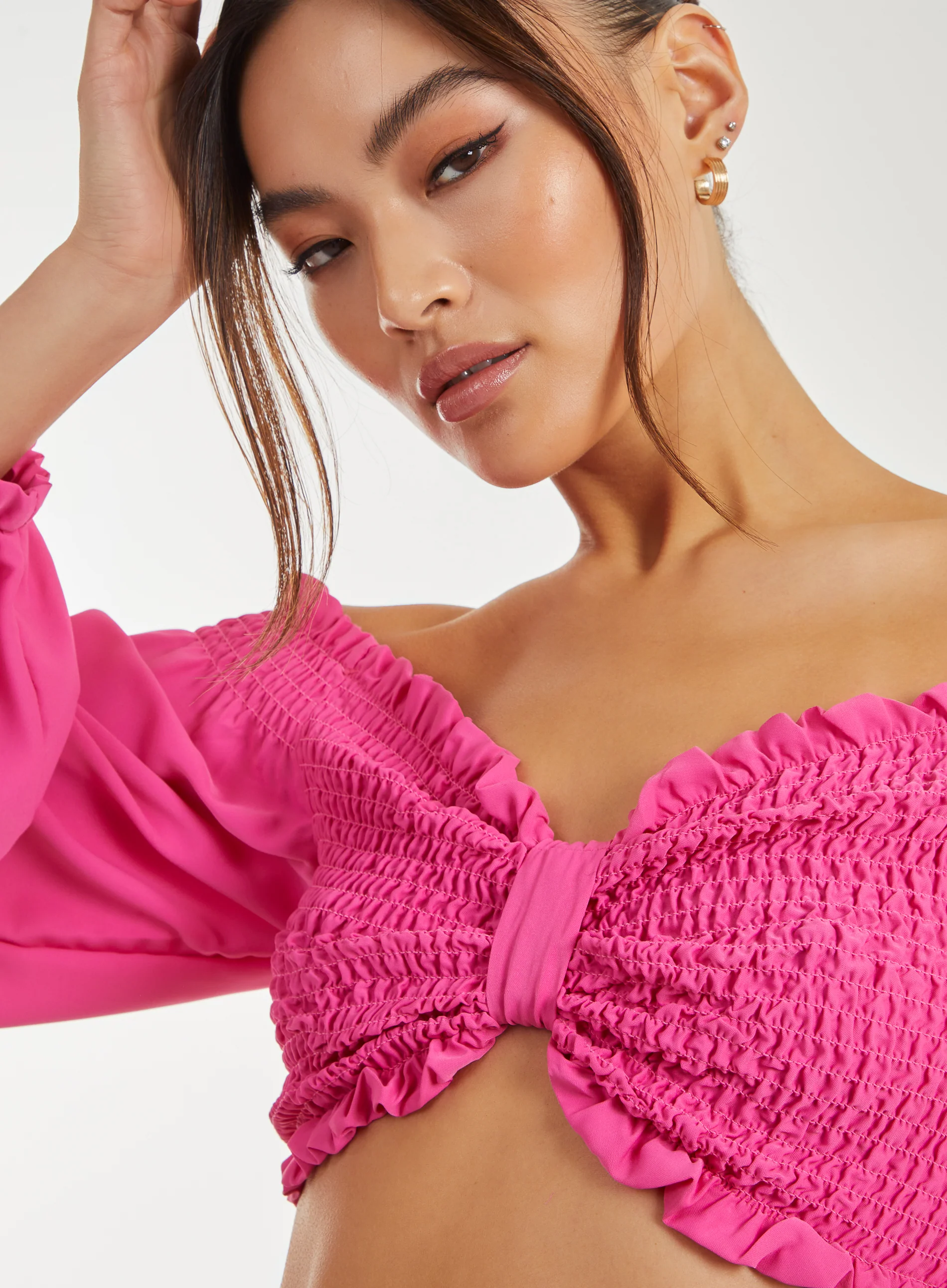 Twist Front Balloon Sleeve Crop Top - Image 3