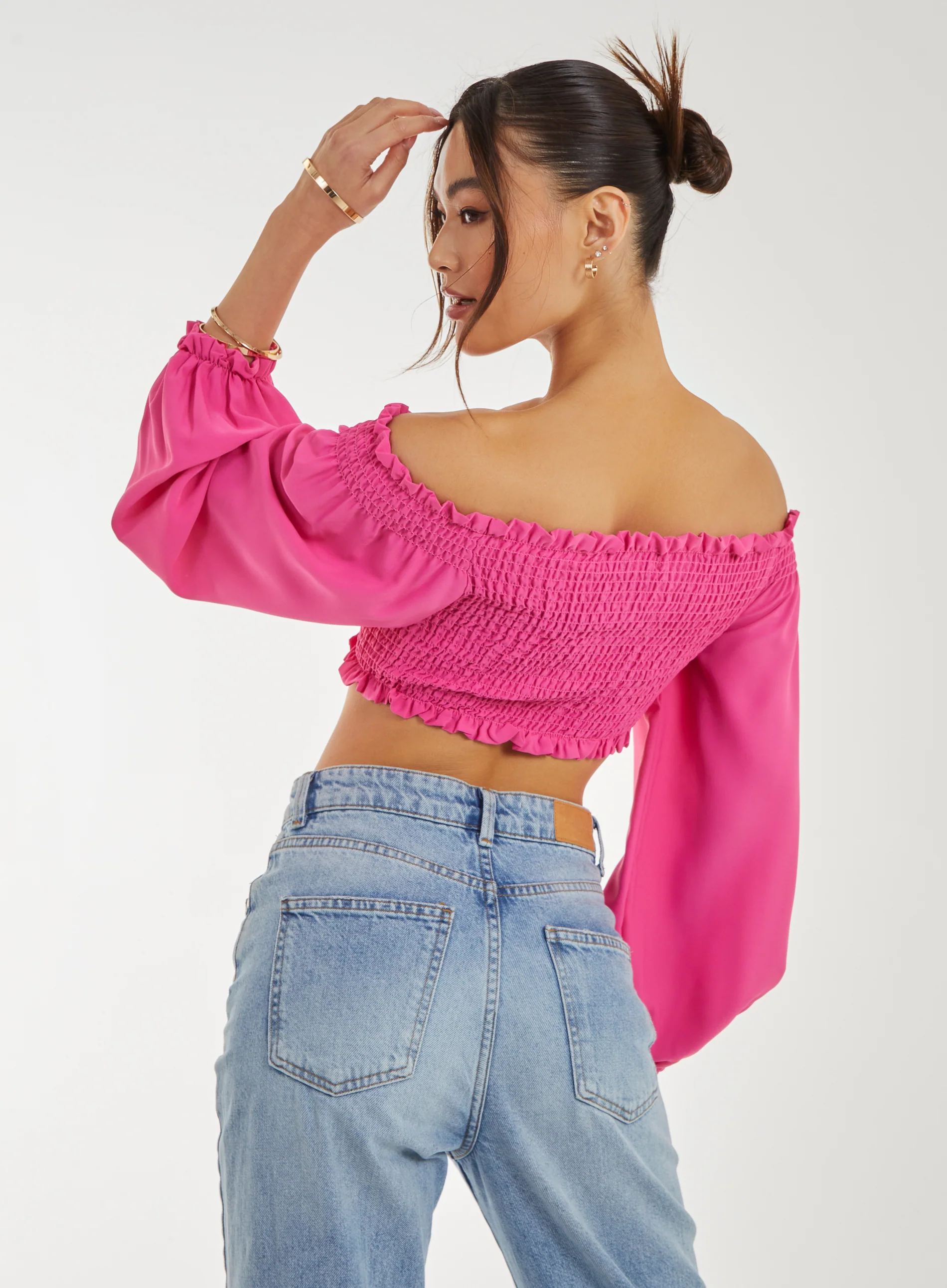 Twist Front Balloon Sleeve Crop Top - Image 4