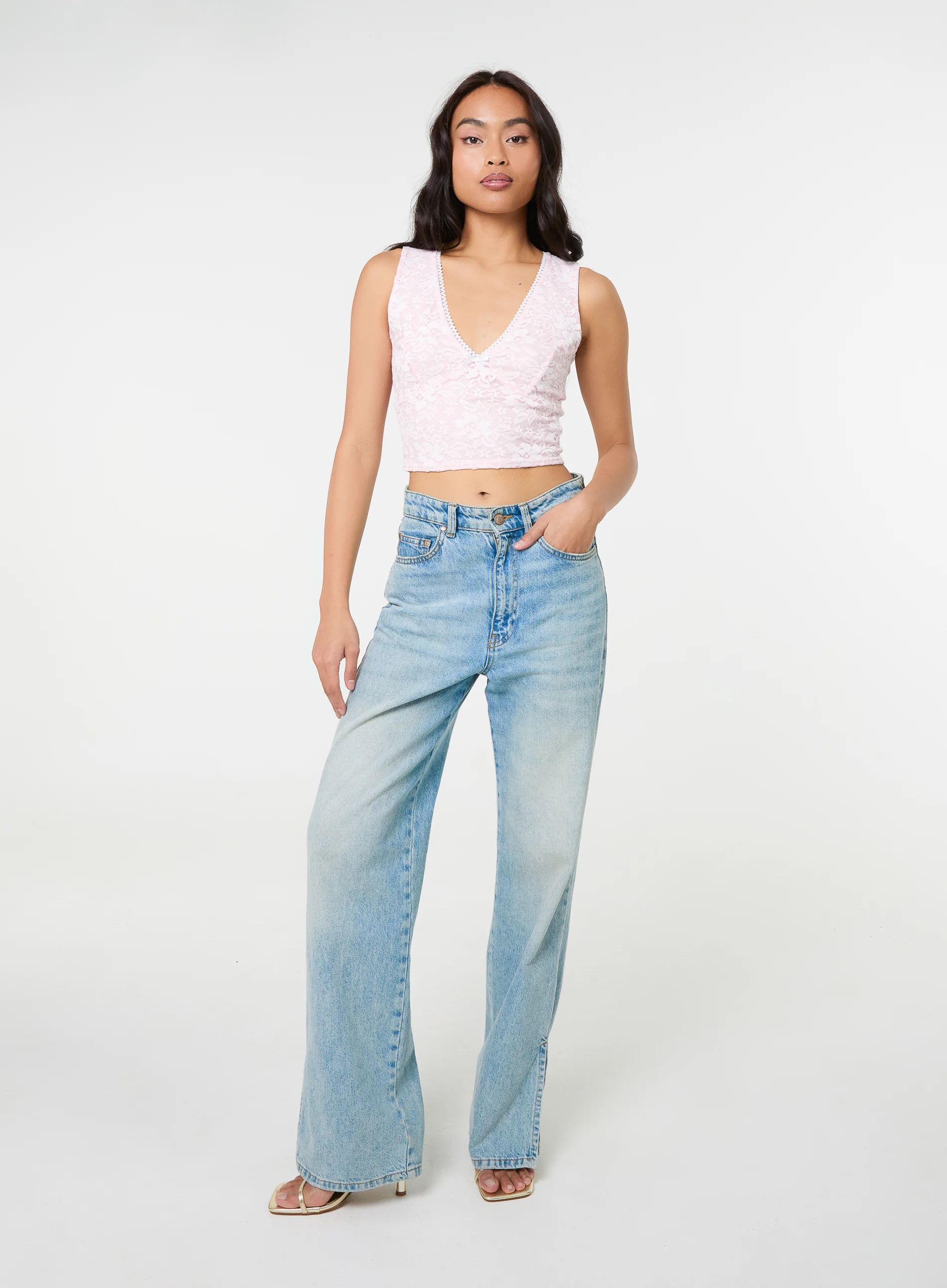 V Neck Lace Crop Top - Image 2